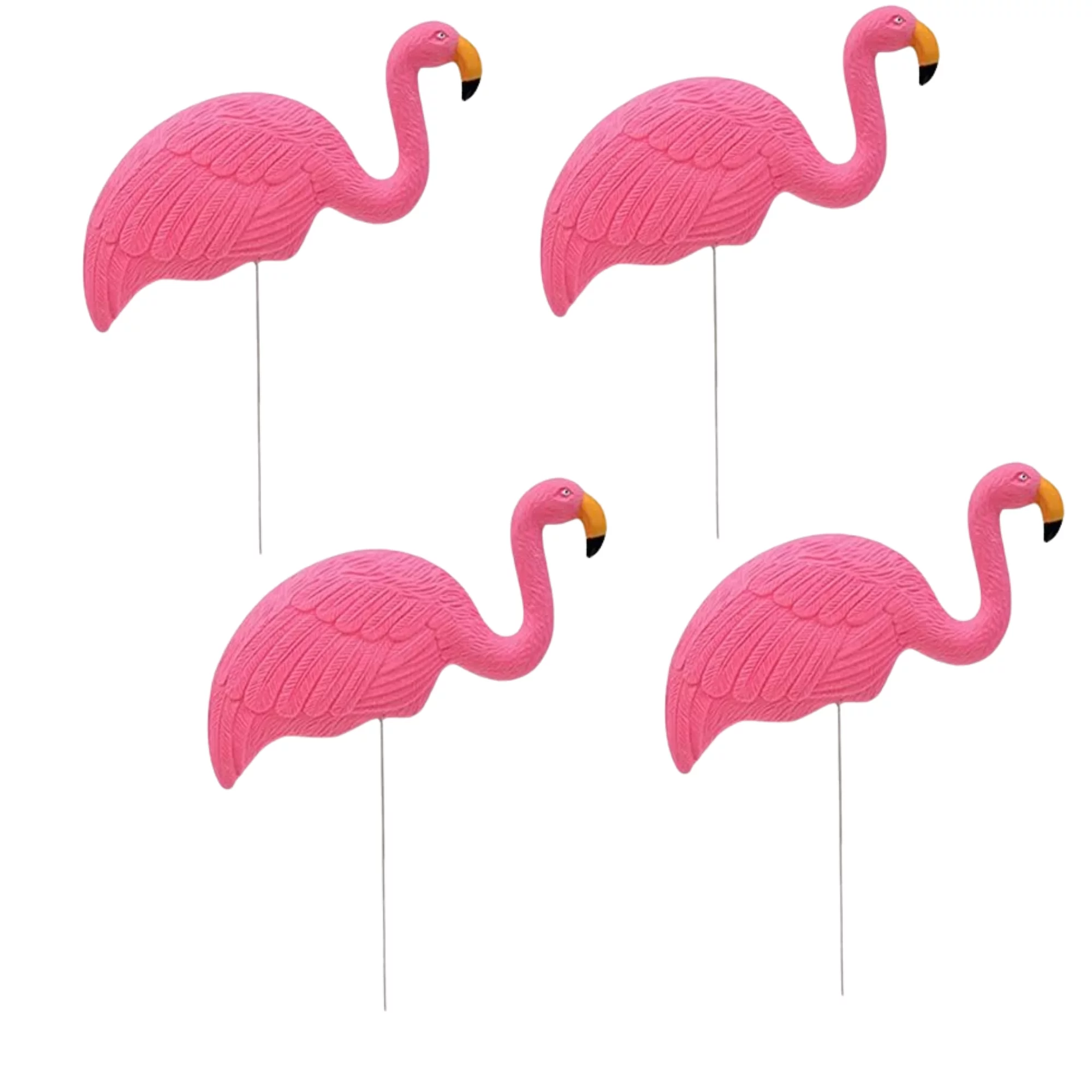 (4) Flamingo Yard Decorations, Pink Plastic Yard Ornament Stakes Mini Lawn Statue with Metal Legs for Sidewalks Home Outdoor Garden Decor Christmas Holiday Luau Party Supplies & CUSTOM Storage Carrier