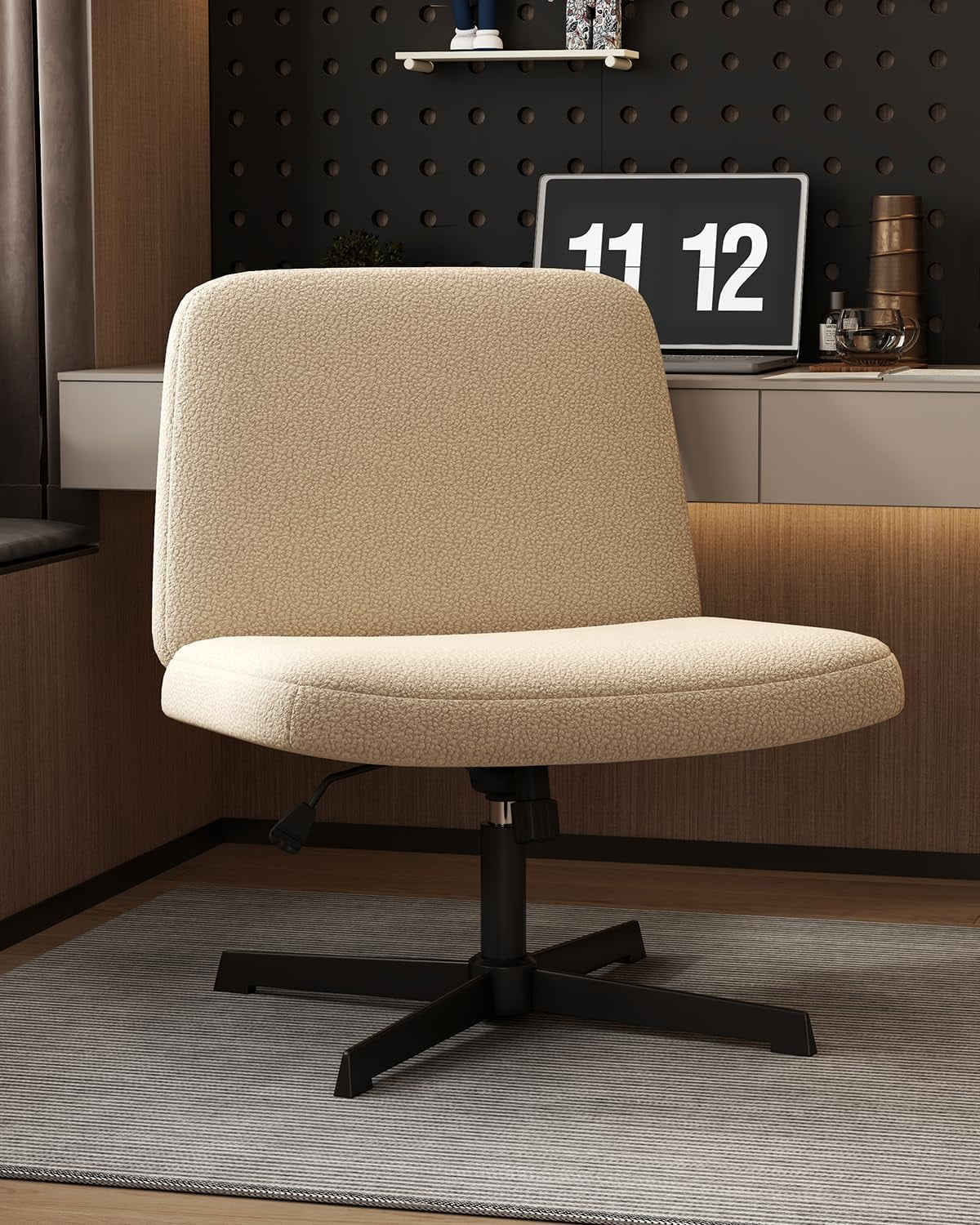 U-ToBe Cross Legged Office Chair,Criss Cross Chair Armless Wide Seat Ergonomic Home Office Desk Chair No Wheels Swivel Computer Chair