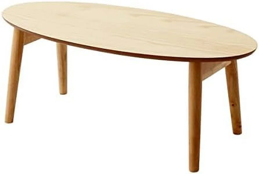 TJUNBOLIFE Wood Folding Coffee Table Oval (35.4"x16.9") Walnut  Floor Sitting Low Table Small Space Minimalist Japanese Tatami Room