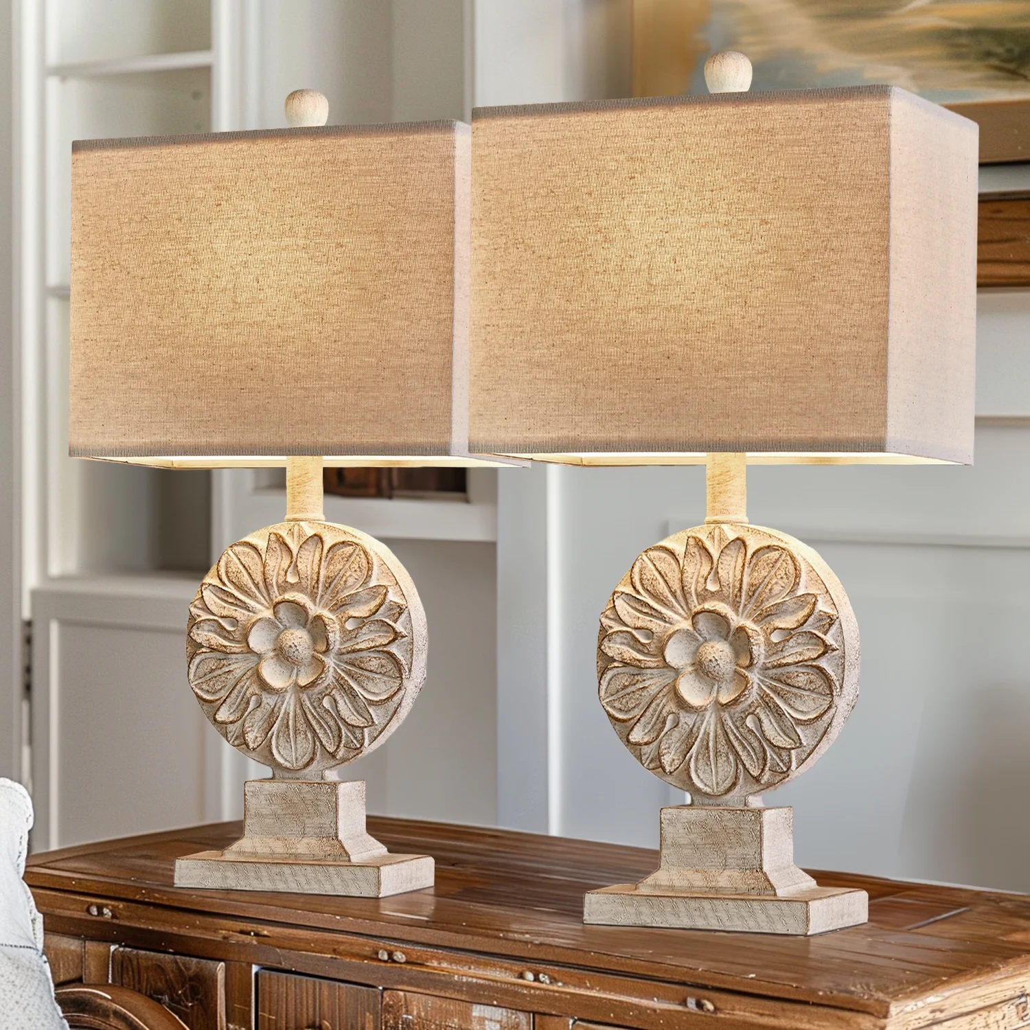 Oneach Resin Rustic Table Lamp Set of 2 for Living Room Bedroom 21