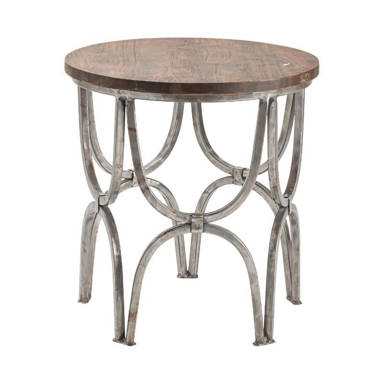 Home Square Mango Wood and Steel Round End Table in Brown - Set of 2