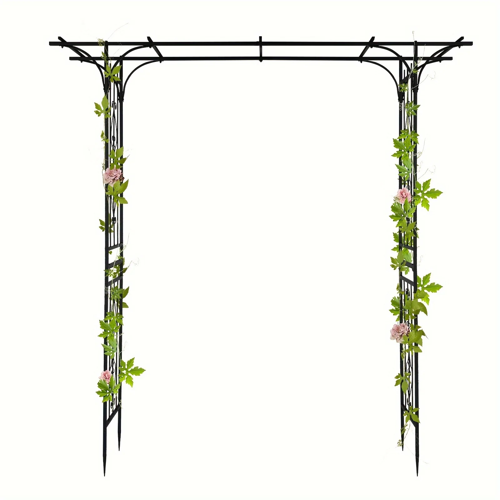 7FT Metal Garden Flower Arch Pergola Weddings Arbors Arch, Iron16mm Tube Flat Top Courtyard Iron Arch for Climbing Plants, Wedding,Outdoor Patio Décor, Black