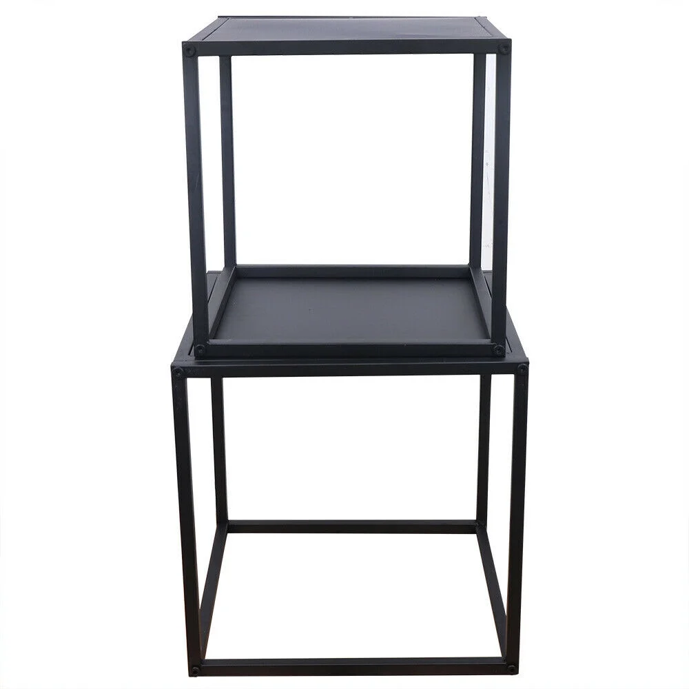 2PC Modern Metal Square Tray Coffee Table End Table Side Table Matte Black Plate