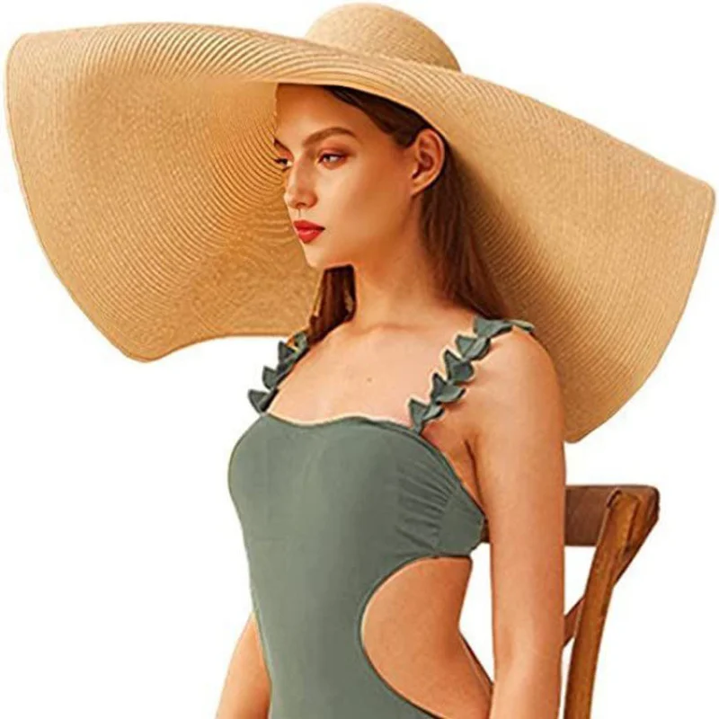 NAMZI Women's Extra Large Beach Hat, Wide Brim Large Sun Hat, Women's Soft Foldable Giant Straw Hat, Stowable UV Protection Summer Hat (Yellow)