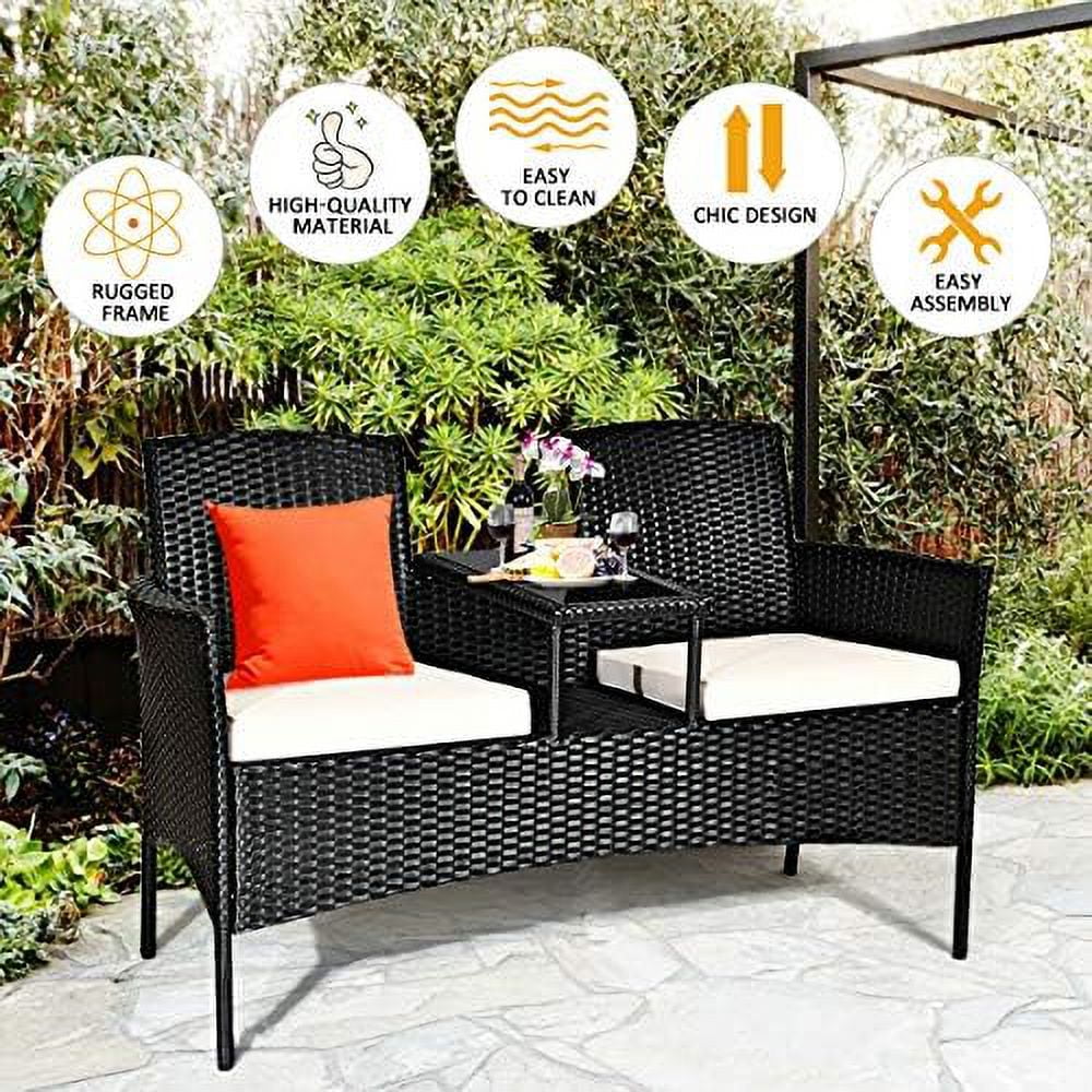 HBBOOMLIFE Conversation  Set with Table and Two Removable Cushions Rattan Wicker Chairs and Table Set for Patio Garden  Baloney and Lawn Outdoor Porch  Sets Loveseat (Black+Red)