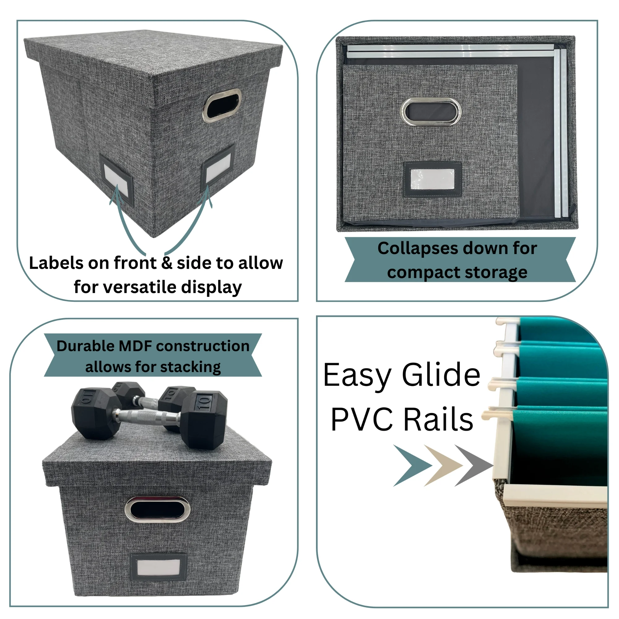 File box folder organizer with lid, linen fabric, letter/legal office file storage box, collapsible paper organization