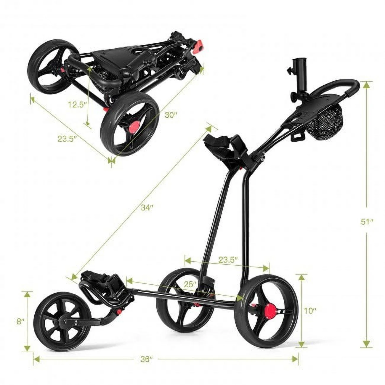 Adjustable Foldable Steel Golf Cart - 1 x Golf Cart + 1 x Instruction - 13.0 - Elevate your golf game with ease and convenience!