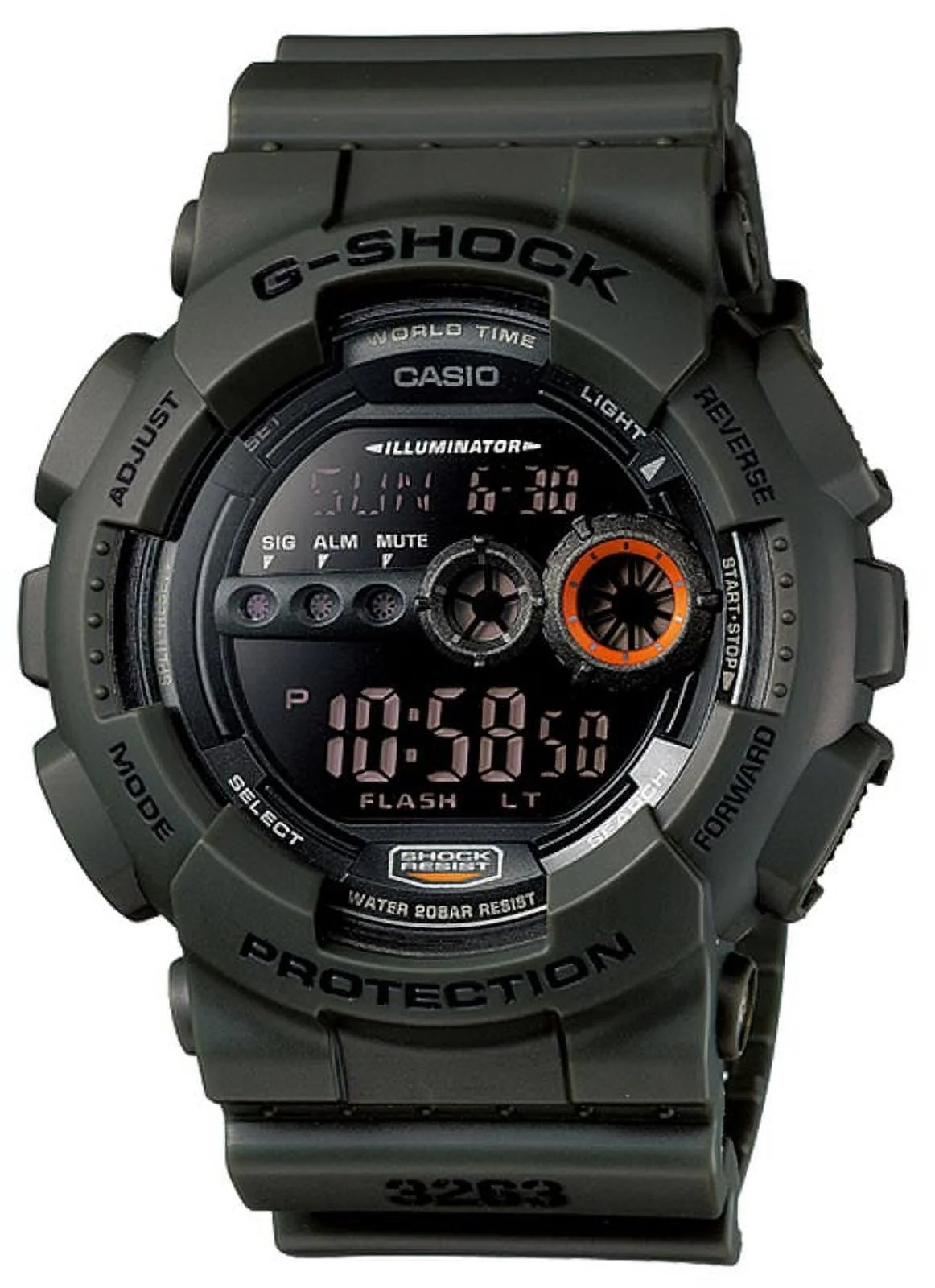 Casio Men's XL Series G-Shock Quartz 200M WR Shock Resistant Resin Color: Olive Green(Model GD-100MS-3)