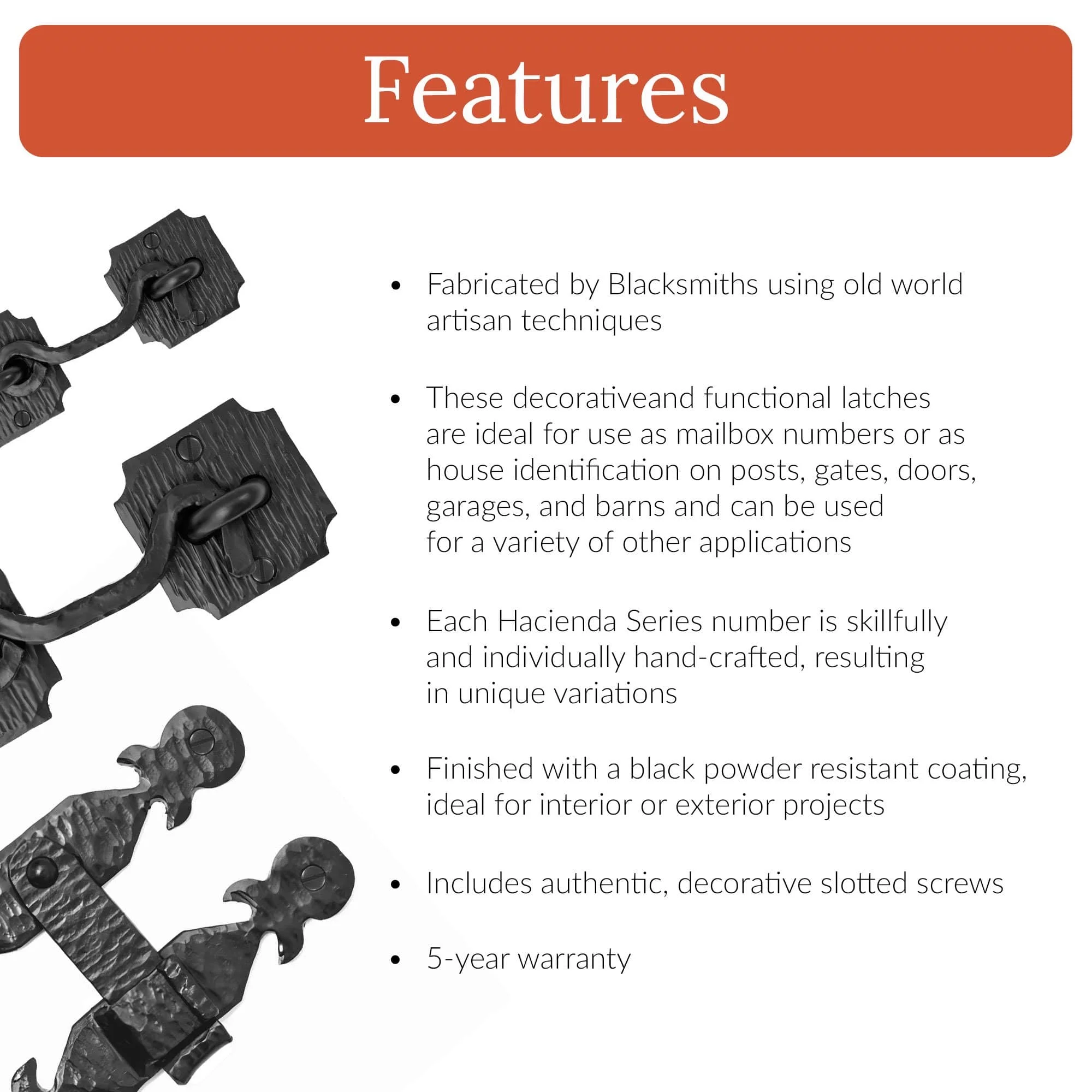 4 Pack 6 inch Decorative Bar Flip Latch- Black - Small Latch - Gate Hardware Wrought Iron Decorative Hardware Hook Latch Attic Door Latch - The Hacienda Series by Borderland Rustic Hardware