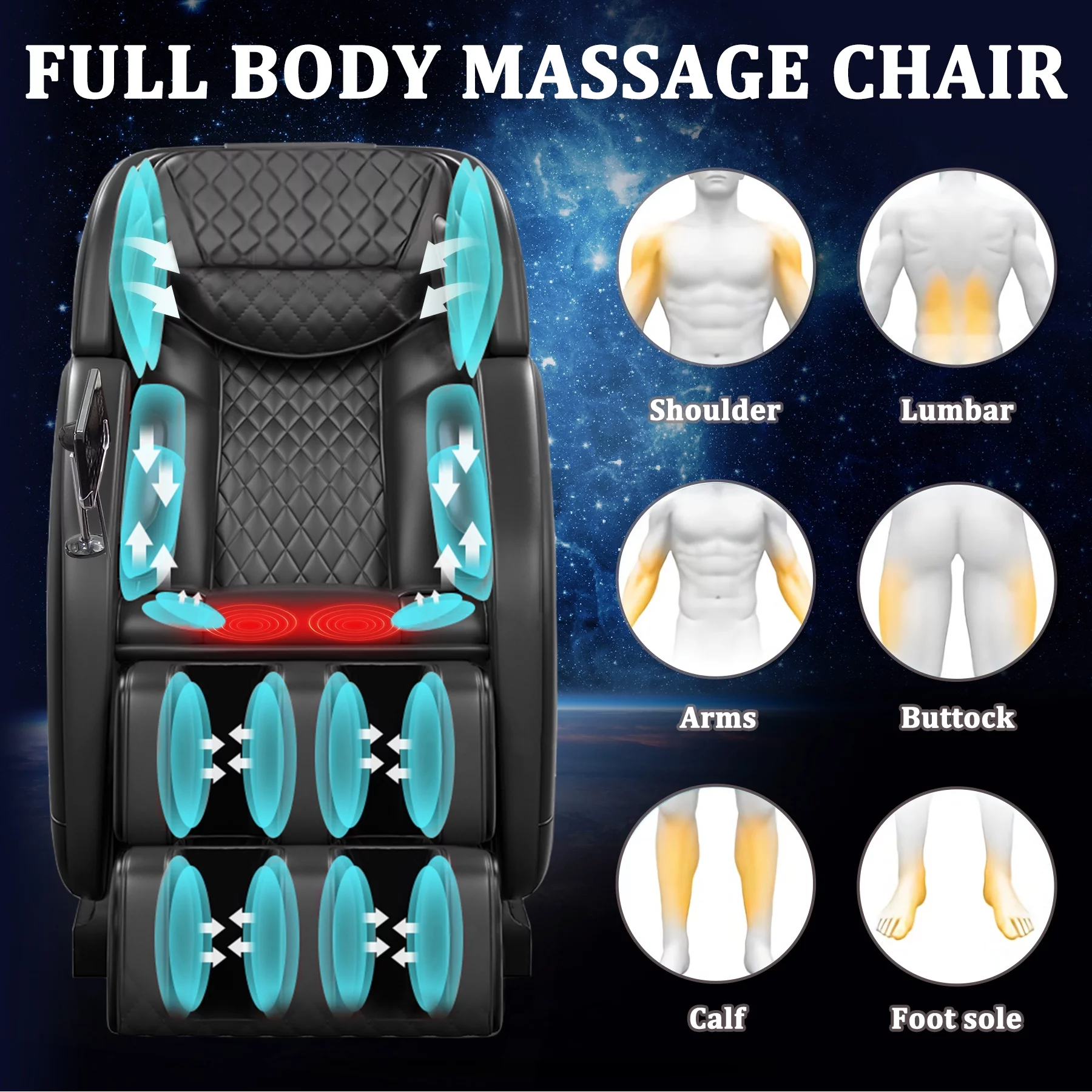 BILITOK Massage Chair, Bluetooth Massage Chair with Smart Screen Zero Gravity Massage and Wave Air Bag Massage Shoulders, Arms, Back, Waist, Buttocks, Legs and Feet(Black)