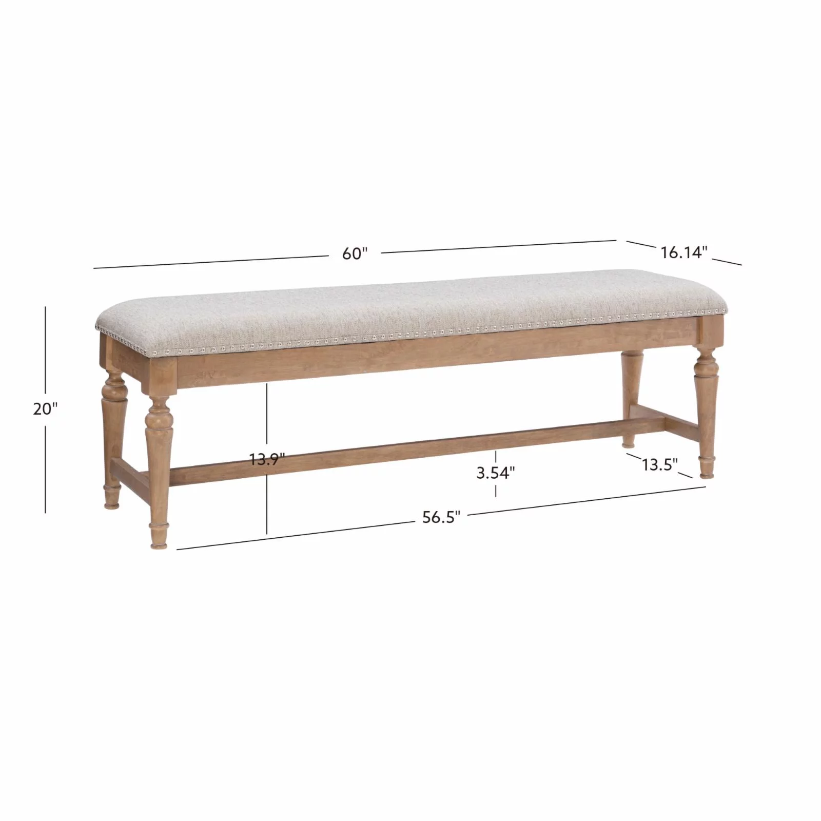 Powell Hayes Bench - Natural with Natural Linen Fabric