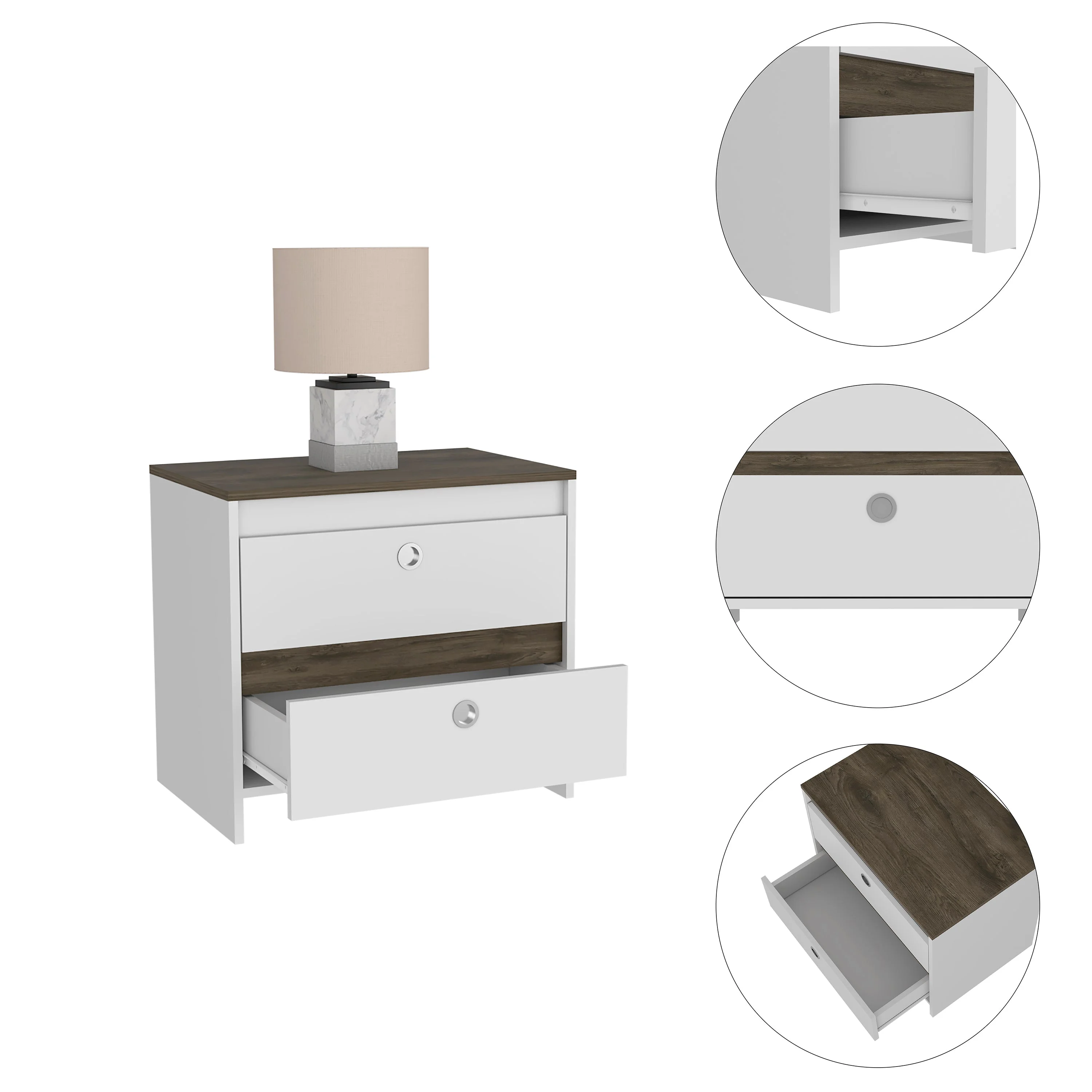 Boahaus Elche Nightstand (White-Dark Brown)