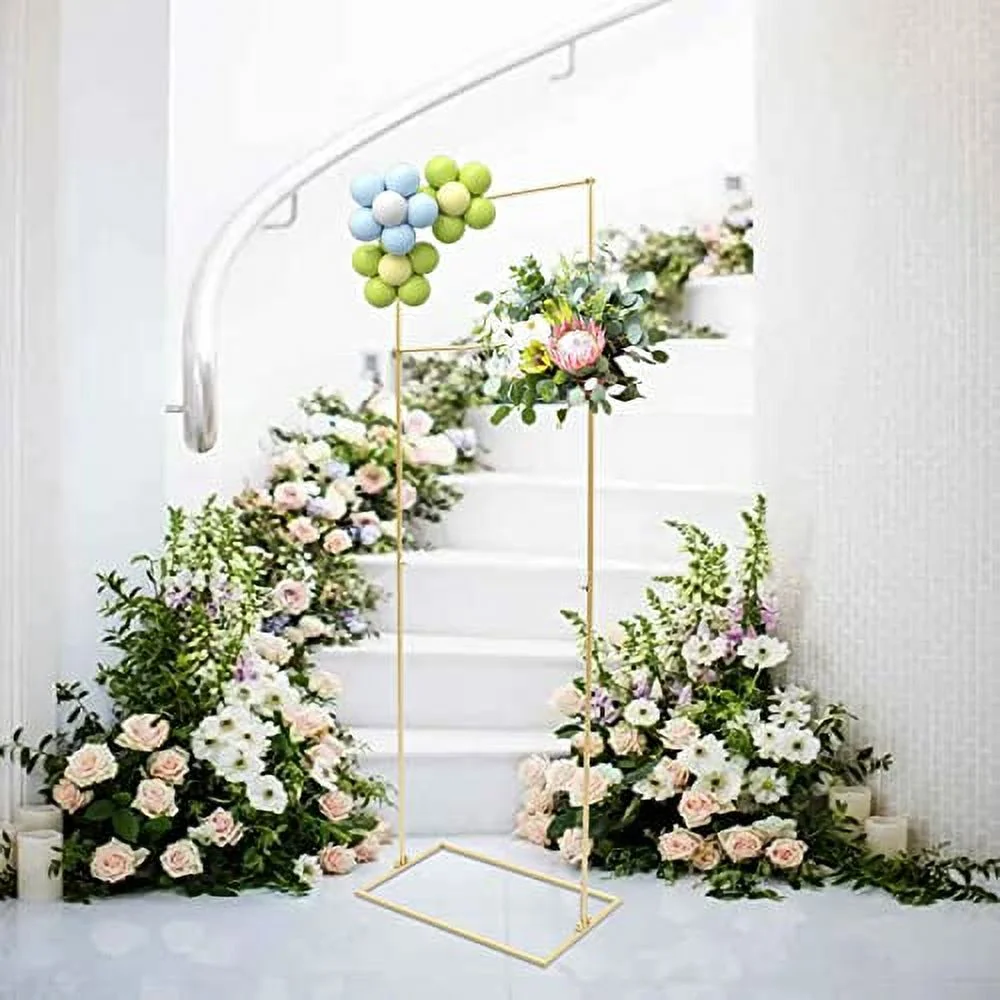1.7×5.1ft Square Wedding Arch Stand with Bases, Wedding Backdrop Stand, Metal Garden Arch Stand, Arbor Frame for Weddings Party Event Decoration(Golden)
