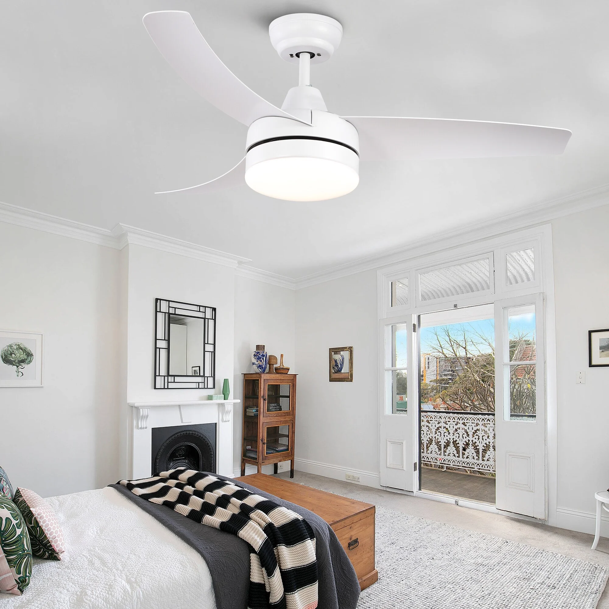 42 in. Matte White Ceiling Fan with light and Remote Control - 42 inches