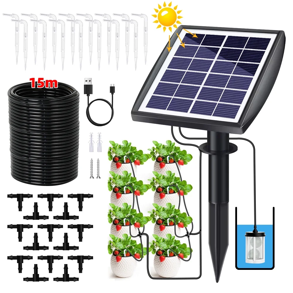 Solar Drip Irrigation System,Kepeak 49 FT Solar Powered Auto Easy DIY Watering Device Supported Pots Plants