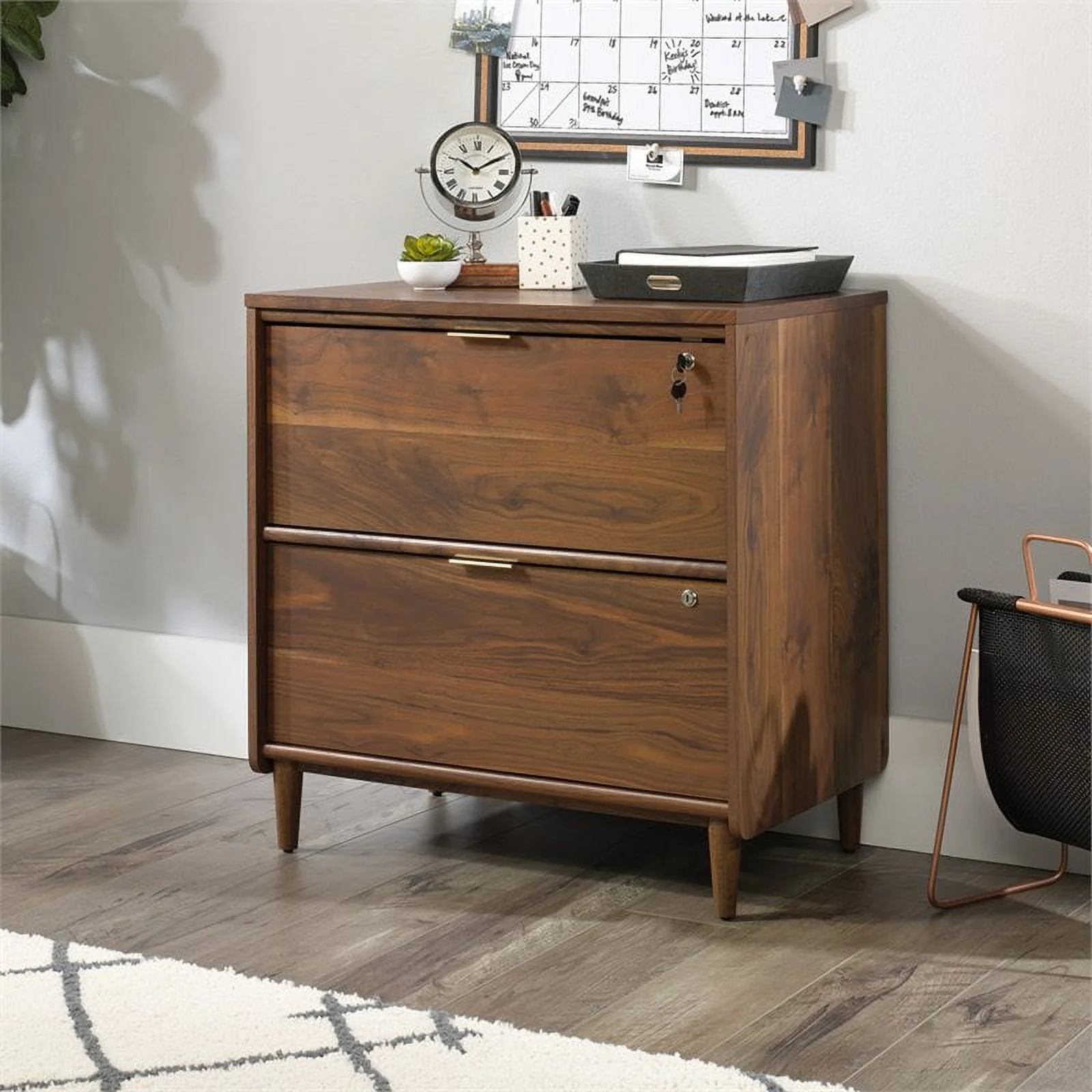 Home Square 2 Drawer Lateral Wood Filing Cabinet Set in Grand Walnut (Set of 2)