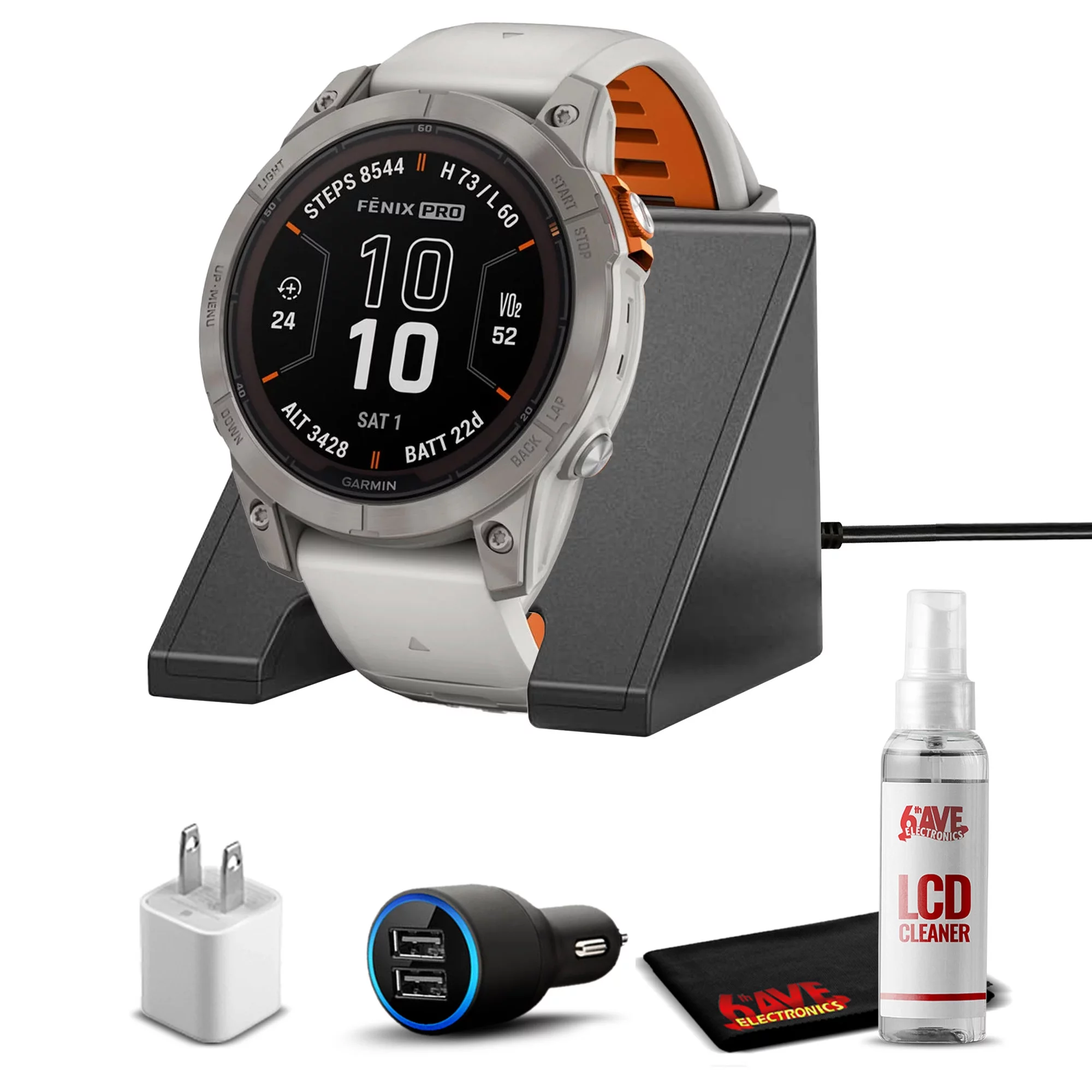 Garmin fenix 7 Pro Solar, Sapphire, Titanium, Fog Gray/Ember Orange with Accessories