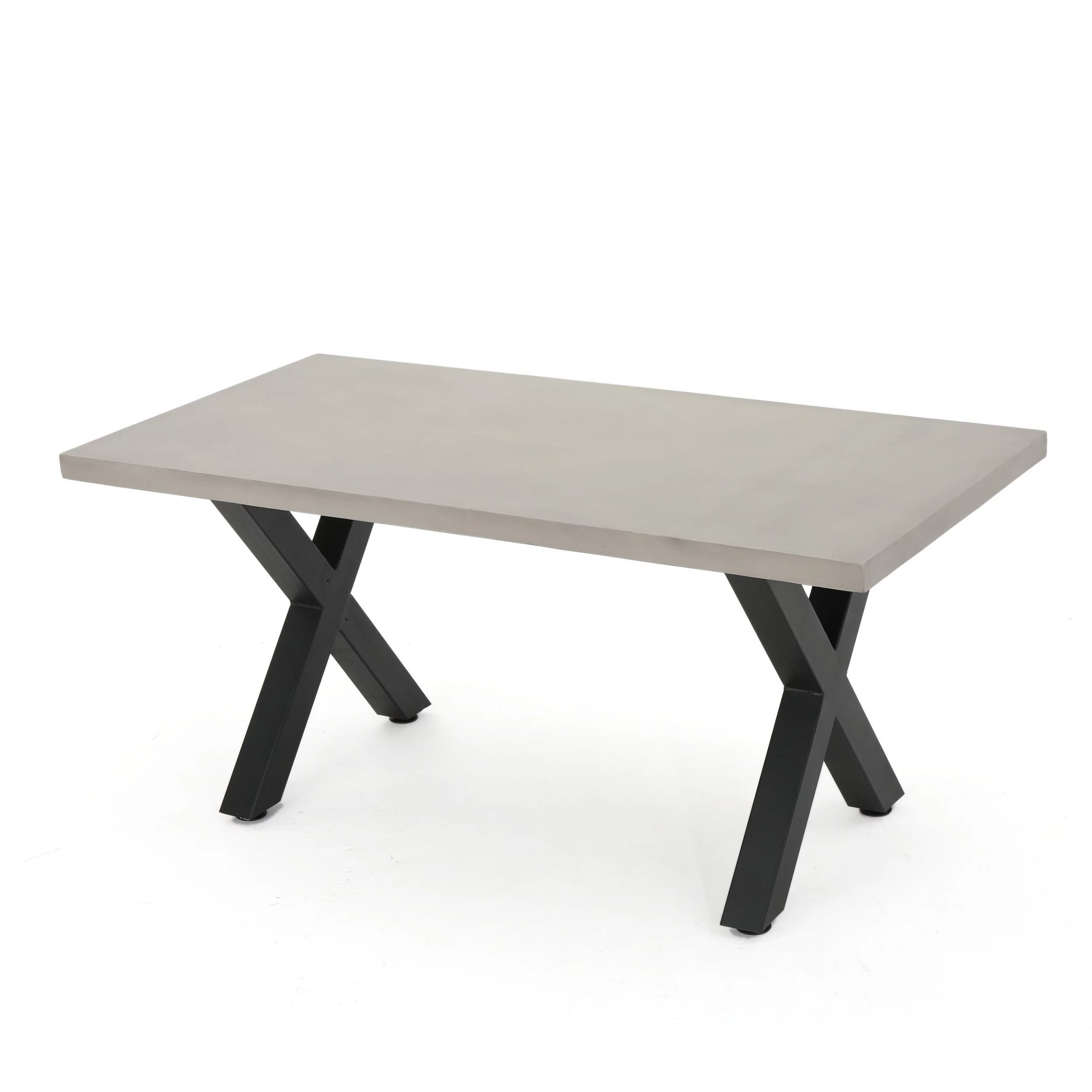 Galatian Outdoor Light-Weight Concrete Rectangular Dining Table with Black Iron Legs, White
