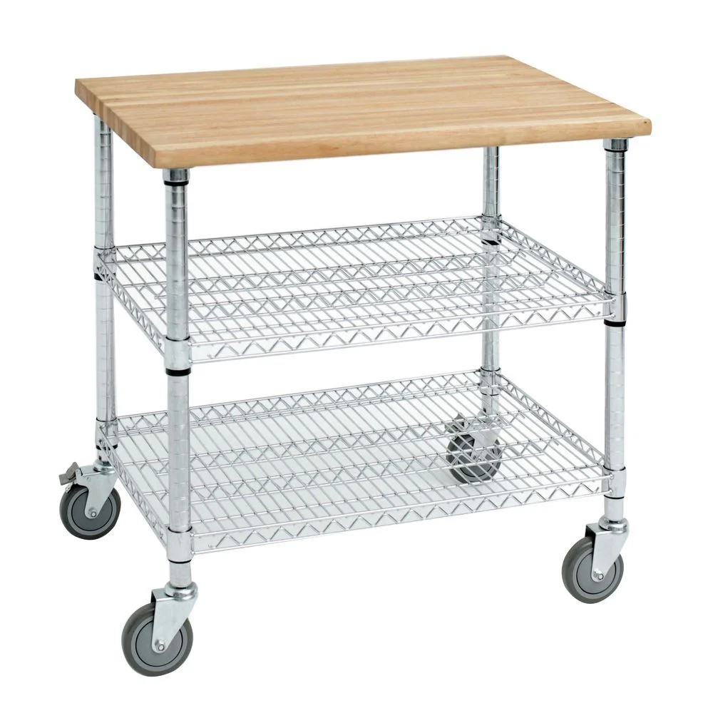 HUBERT® Kitchen Cart with Solid Wood Top Stainless Steel - 50