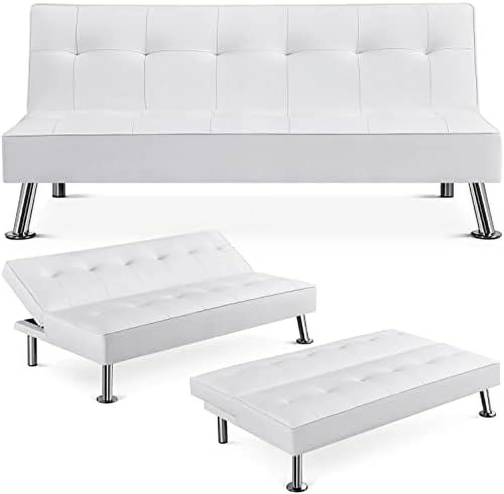 TJCGDTY Convertible Sofa Couch Futon Bed Faux Leather Sofa Bed Sleeper Adjustable Loveseat Futon Couch Living Room  with Chrome Metal Legs  Gray