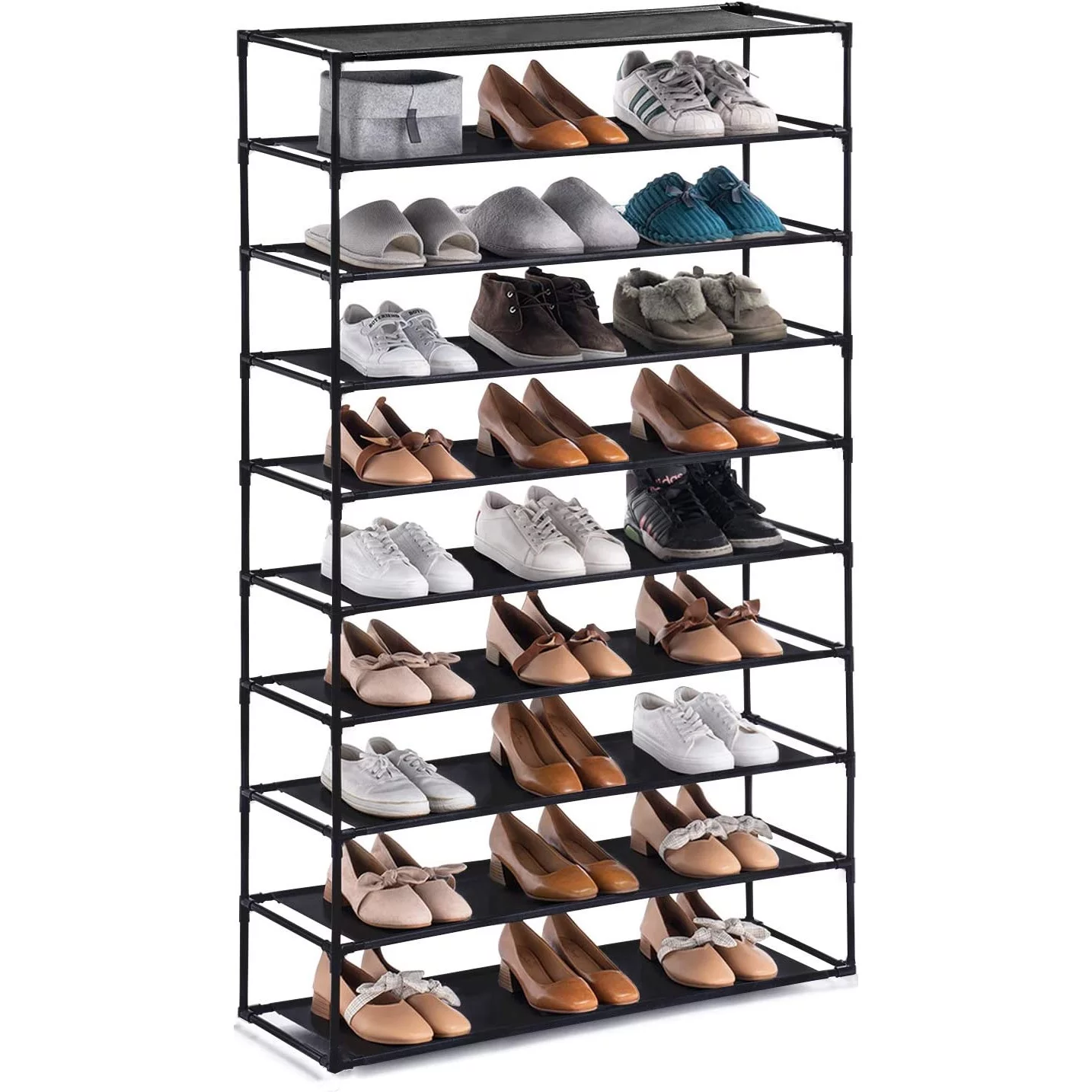 10 Tiers Shoe Rack, Large Shoe Rack Organizer for 50 Pairs, Space Saving Shoe Shelf, Non-Woven Fabric Shoe Storage Cabinet (Black)