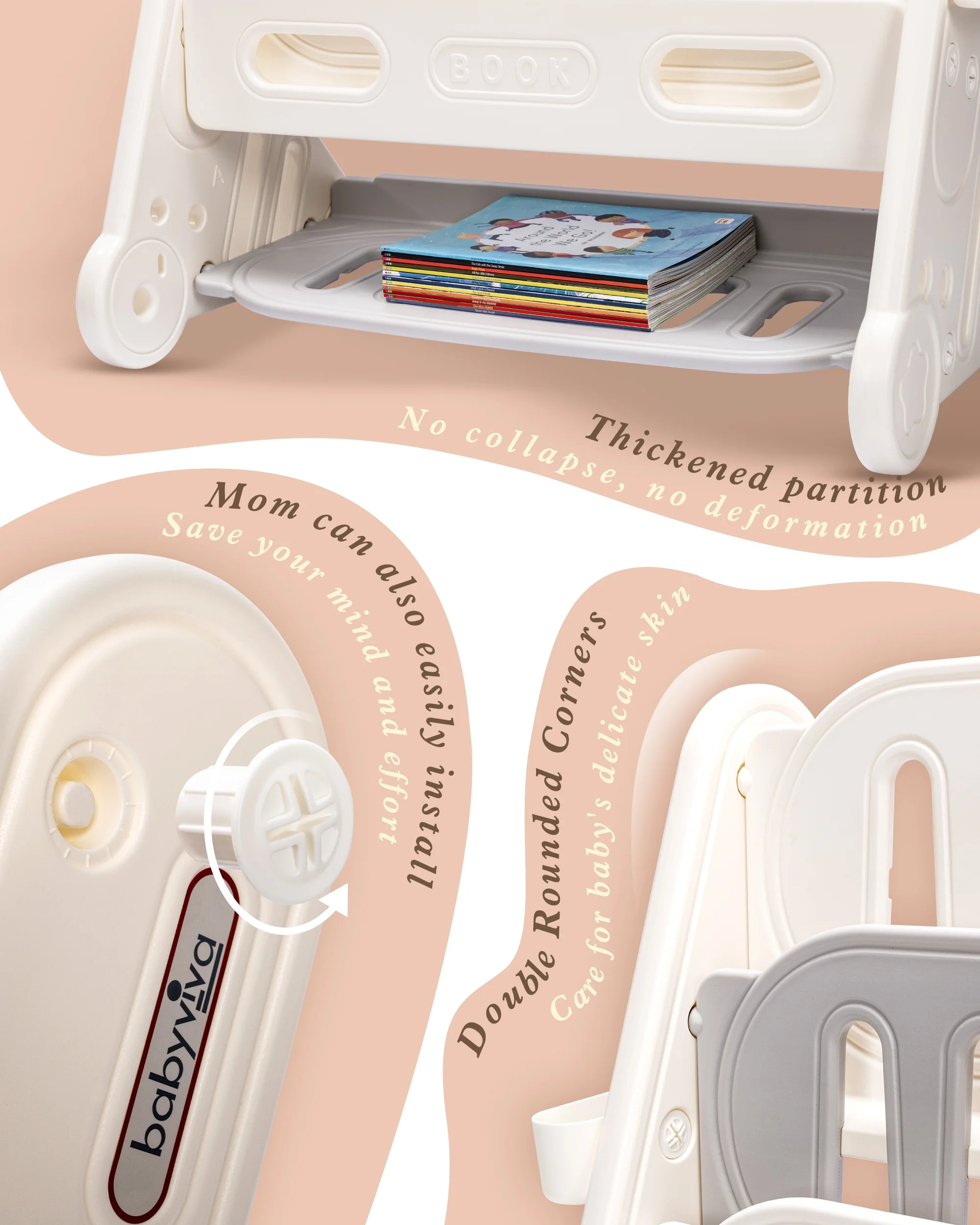 White 3 Tier Kids Wooden Bookshelf, Baby Storage Book Rack, Book Display, for Playroom, Bedroom, Toddler Room, Nursery,Classroom