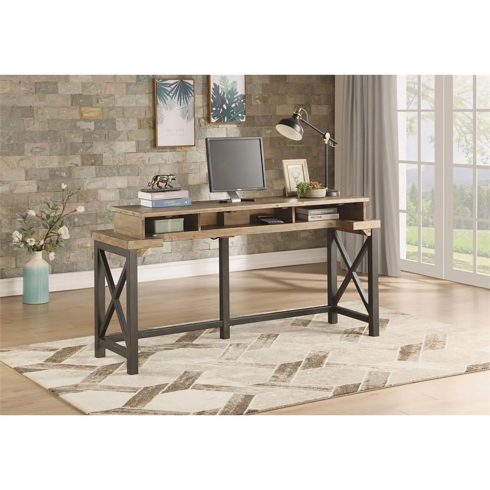 Home Square 2-Piece Set with Side Pier and Console in Light Brown