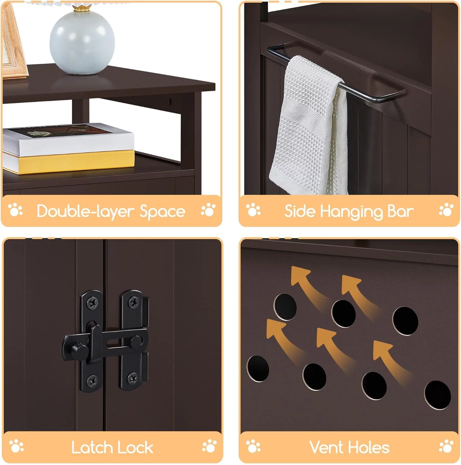 Cat Litter Box Enclosure, Hidden Cat Washroom Furniture, Lockable Pet Side Table with Wooden Structure Open Shelf, Decorative Pet House for Bathroom/Living Room Espresso