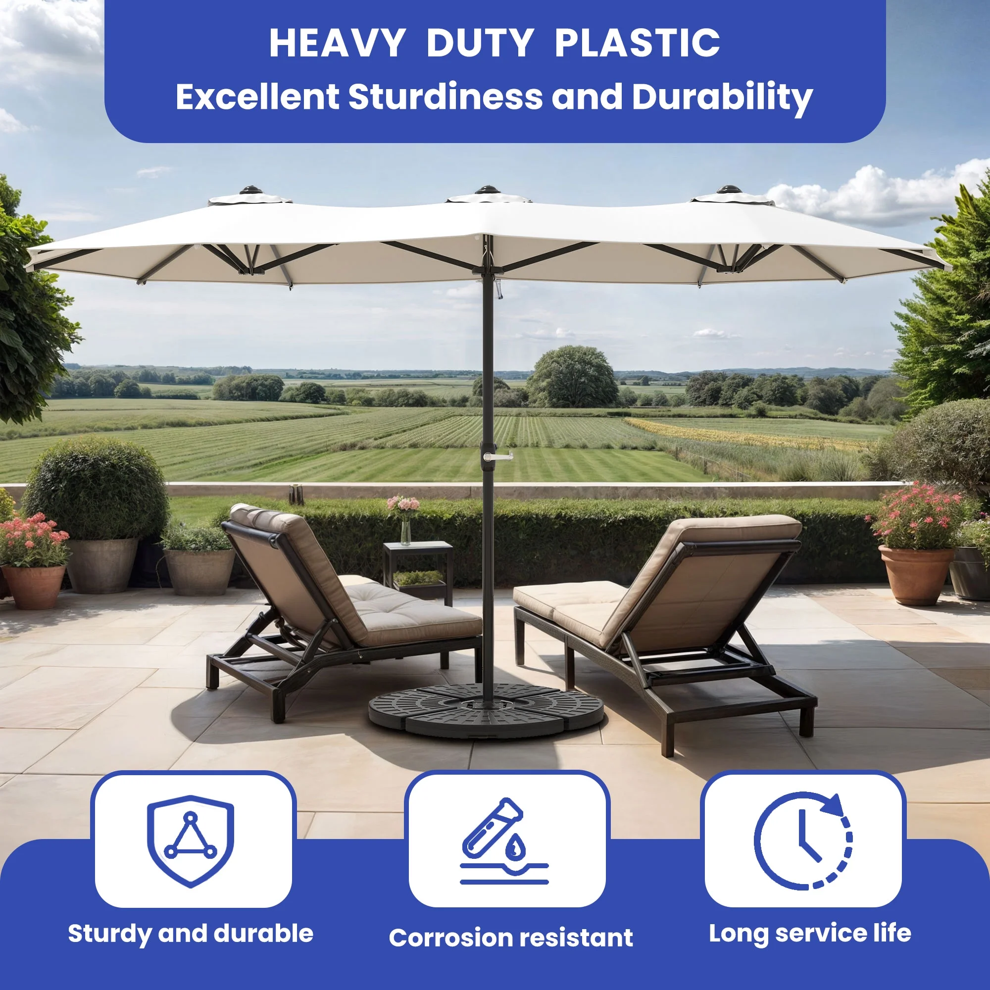 ModFusion 4-Piece Round Patio Umbrella Base Plate Set with Easy-Fill Spouts, Fills up to 110 lbs