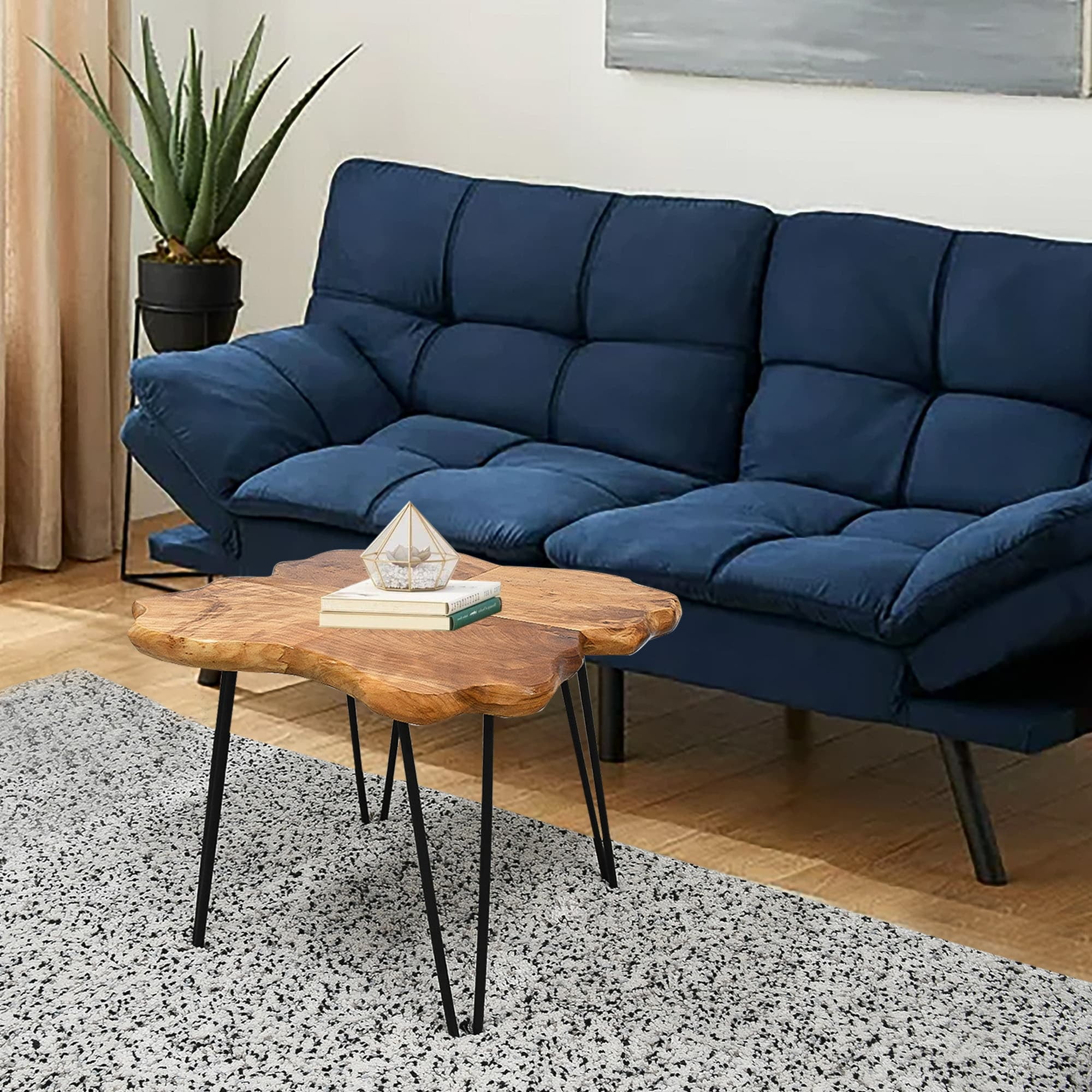 Greenage Live Edge Wood Coffee Table 4 Panels Table with Hairpin Legs Natural 21''