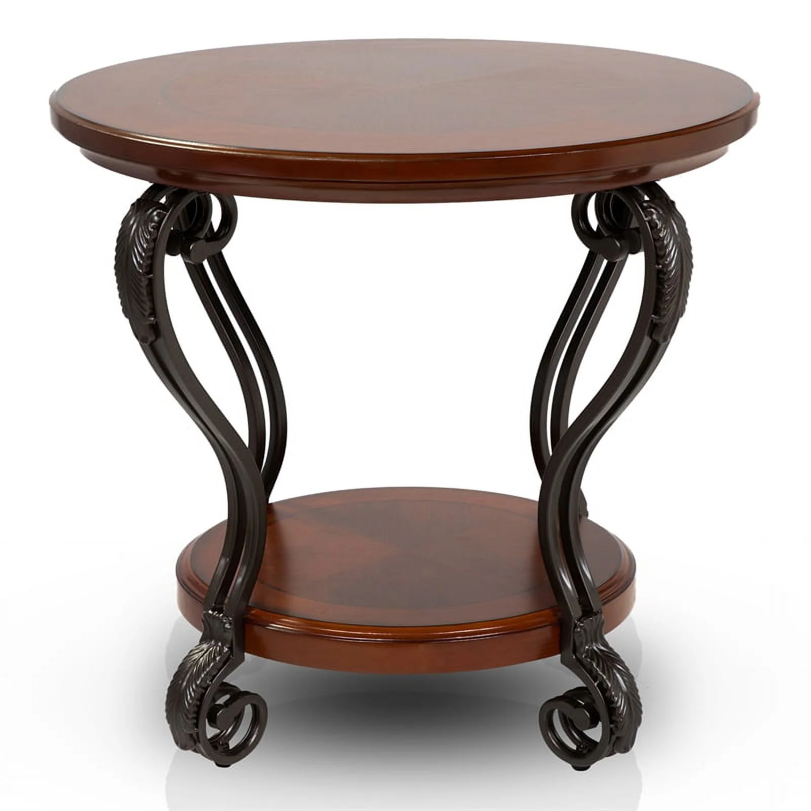 Home Square Azea Traditional Wood 1-Shelf End Table in Brown Cherry - Set of 2