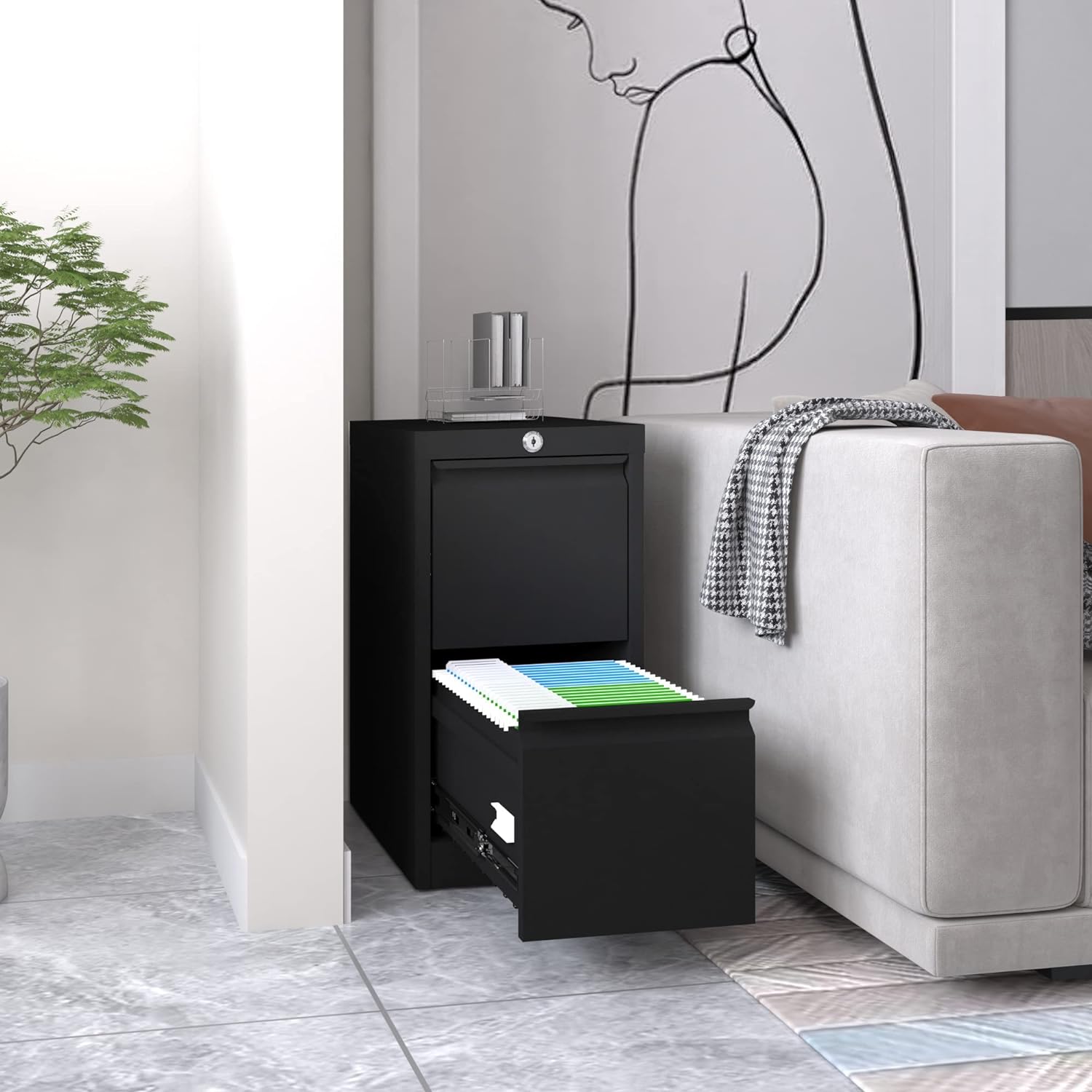 U-ToBe 2 Drawer Vertical File Cabinet,Locking Metal Vertical File Cabinet,Office Steel Vertical Filing Cabinet for Hanging Letter/Legal Folders,Assembly Required,Black,18