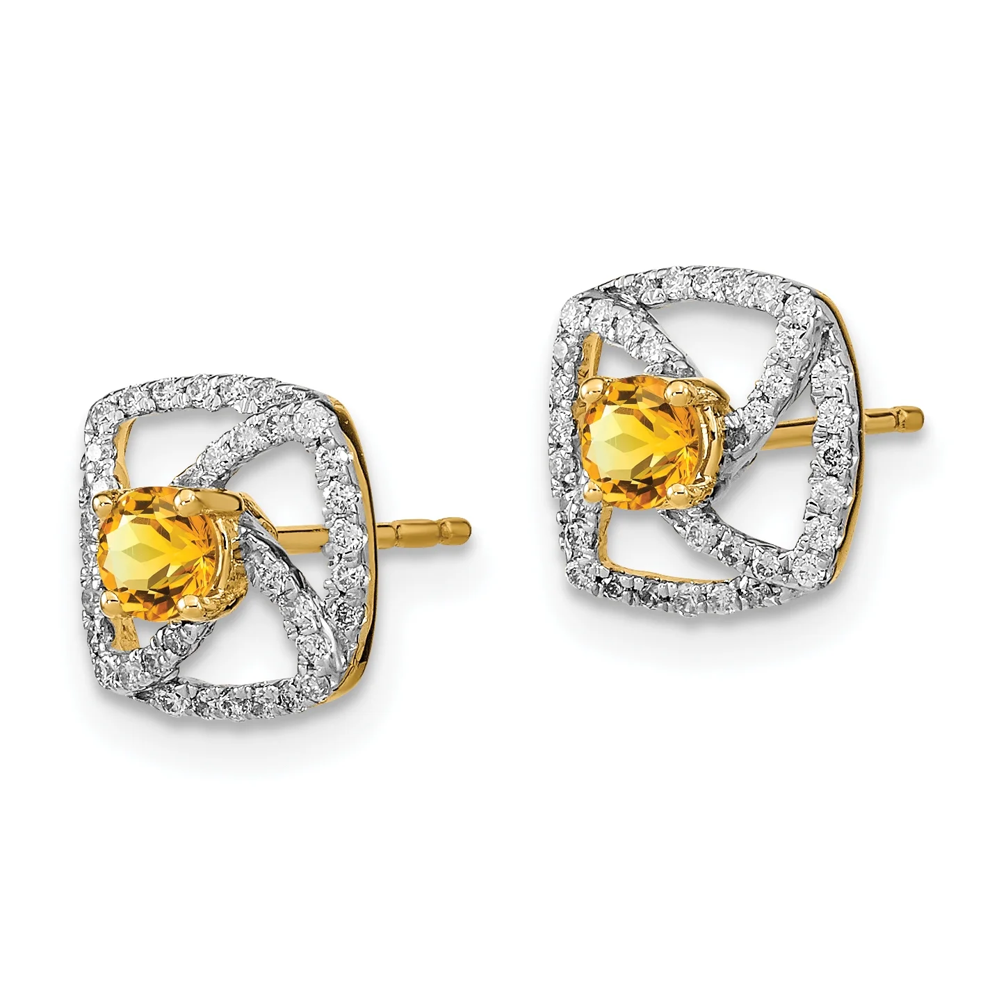 Primal Gold 14 Karat Yellow Gold Polished Diamond and Citrine Square Post Earrings