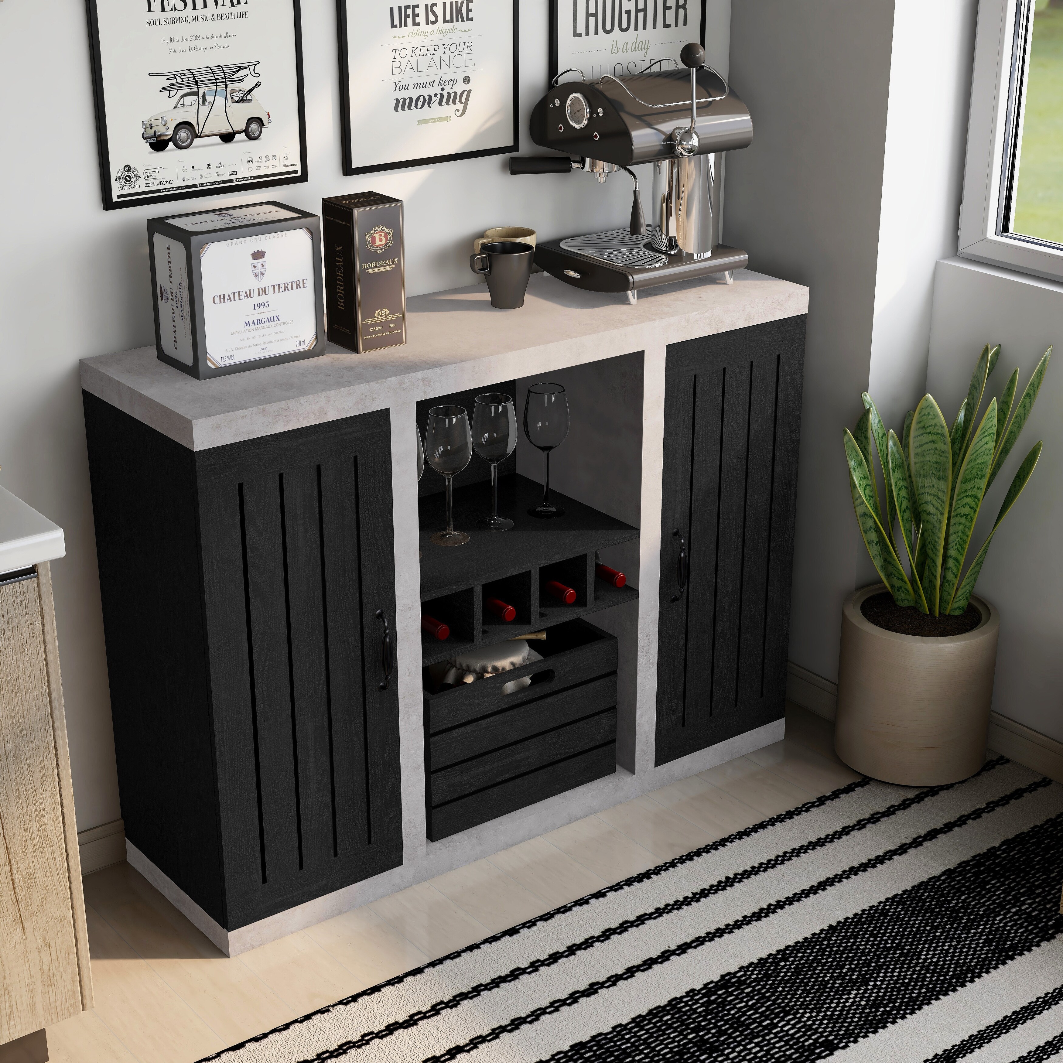 Furniture of America  Xole 47-in. Rustic 7-shelf Sideboard Black/Cement 47.25