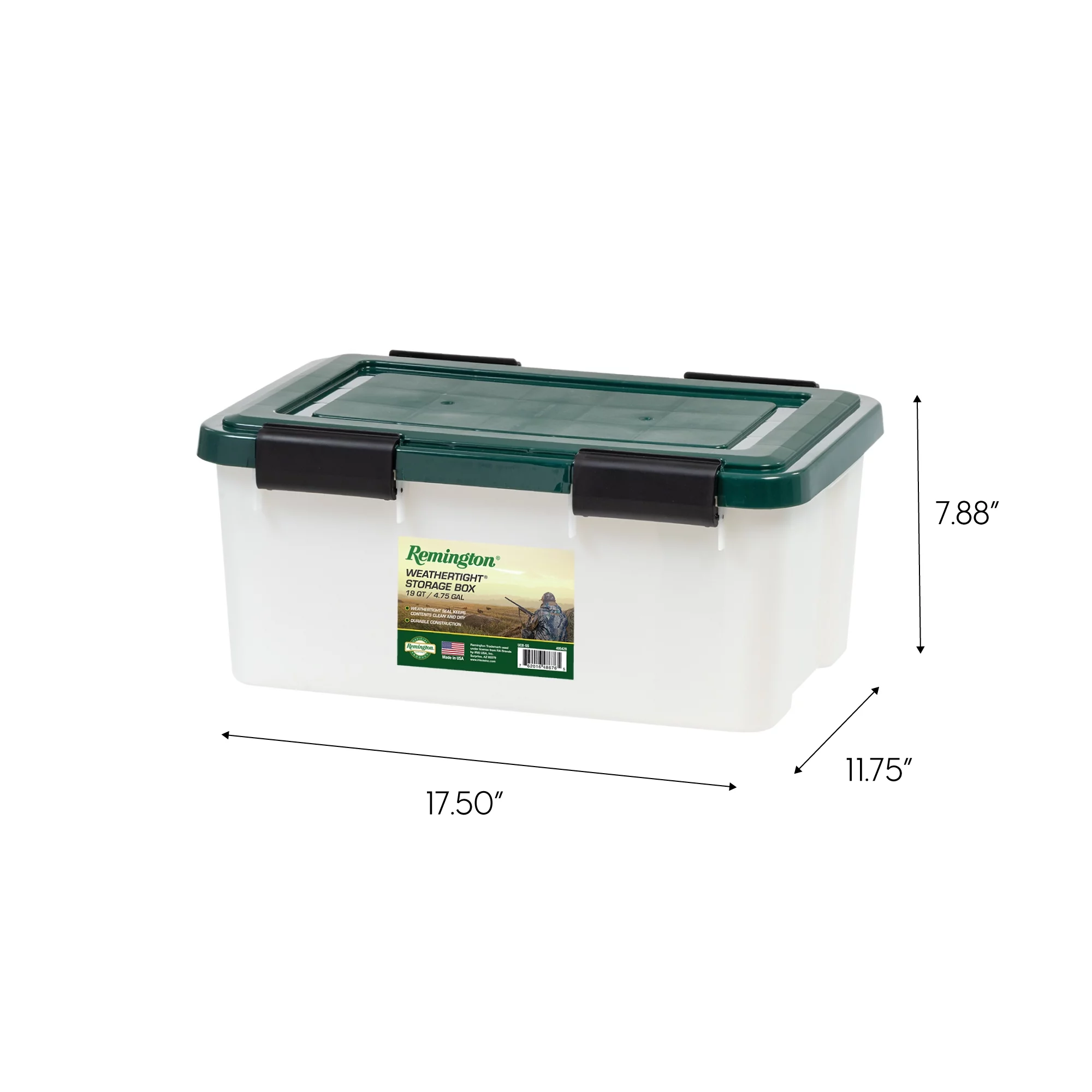 Remington® 19 Quart WeatherPro Gasket Plastic Storage Box with Buckle, Hunter Green, Set of 6