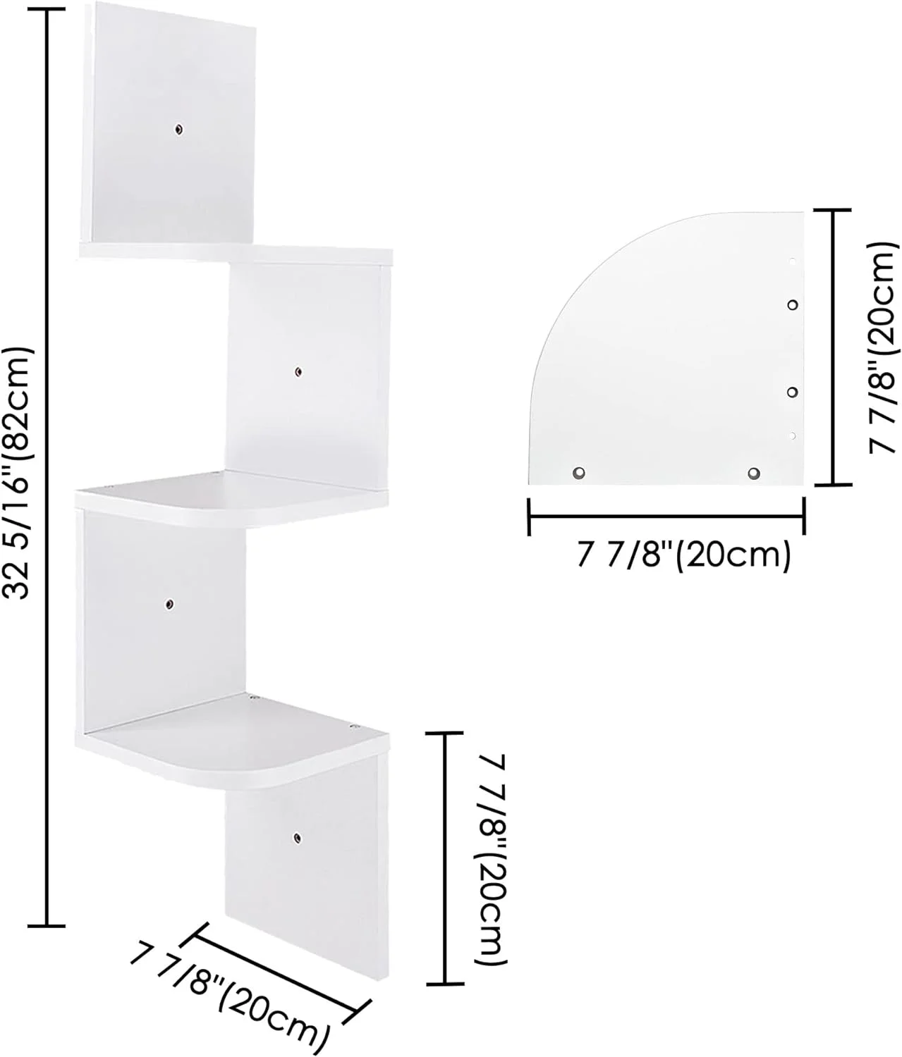 3 Tiers Floating Wall Mount Corner Shelf Wooden Display Shelves Storage Organizer With Gradienter White