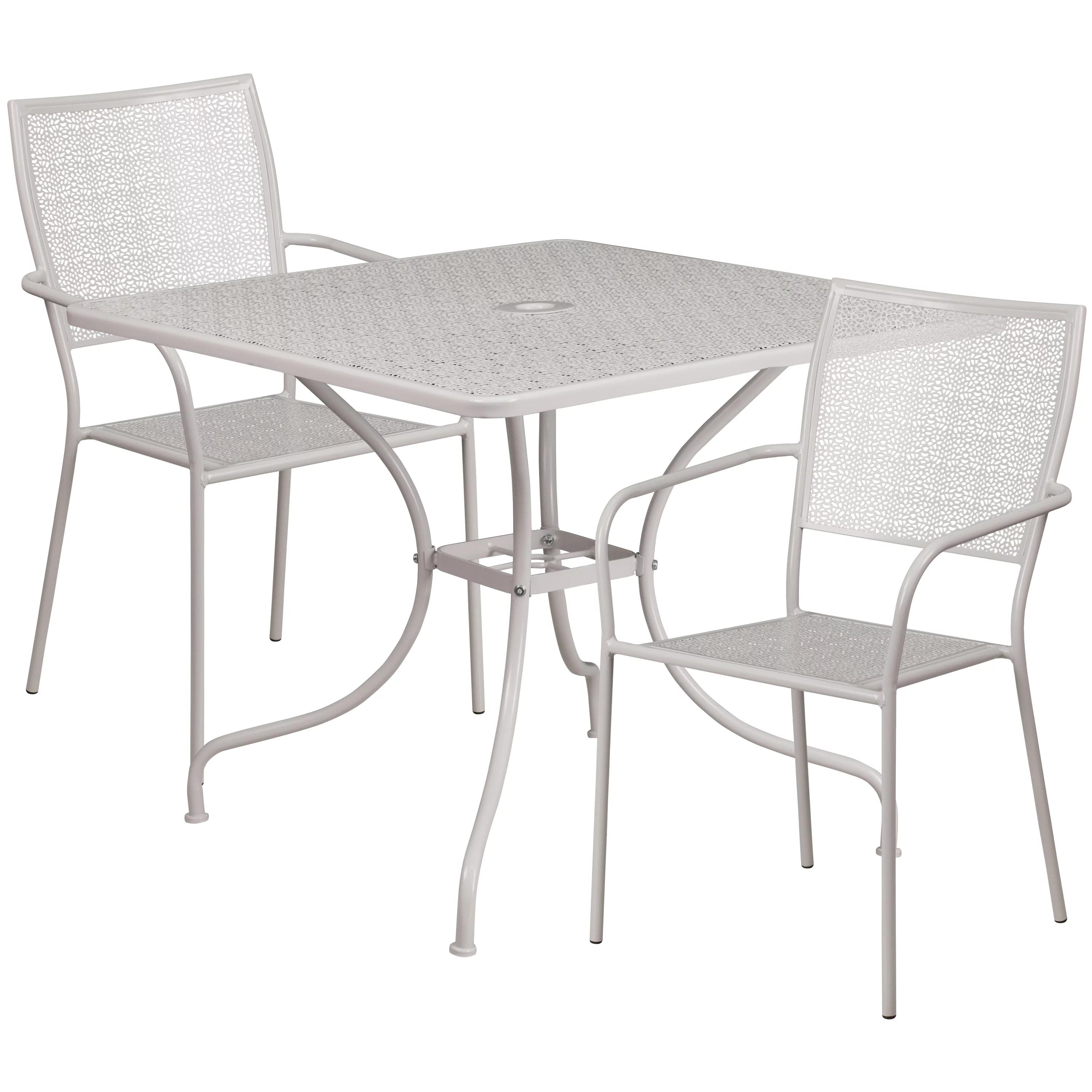 Flash Furniture 35.5-inch Square Steel 3-piece Patio Table Set with Square Back Chairs Light Gray