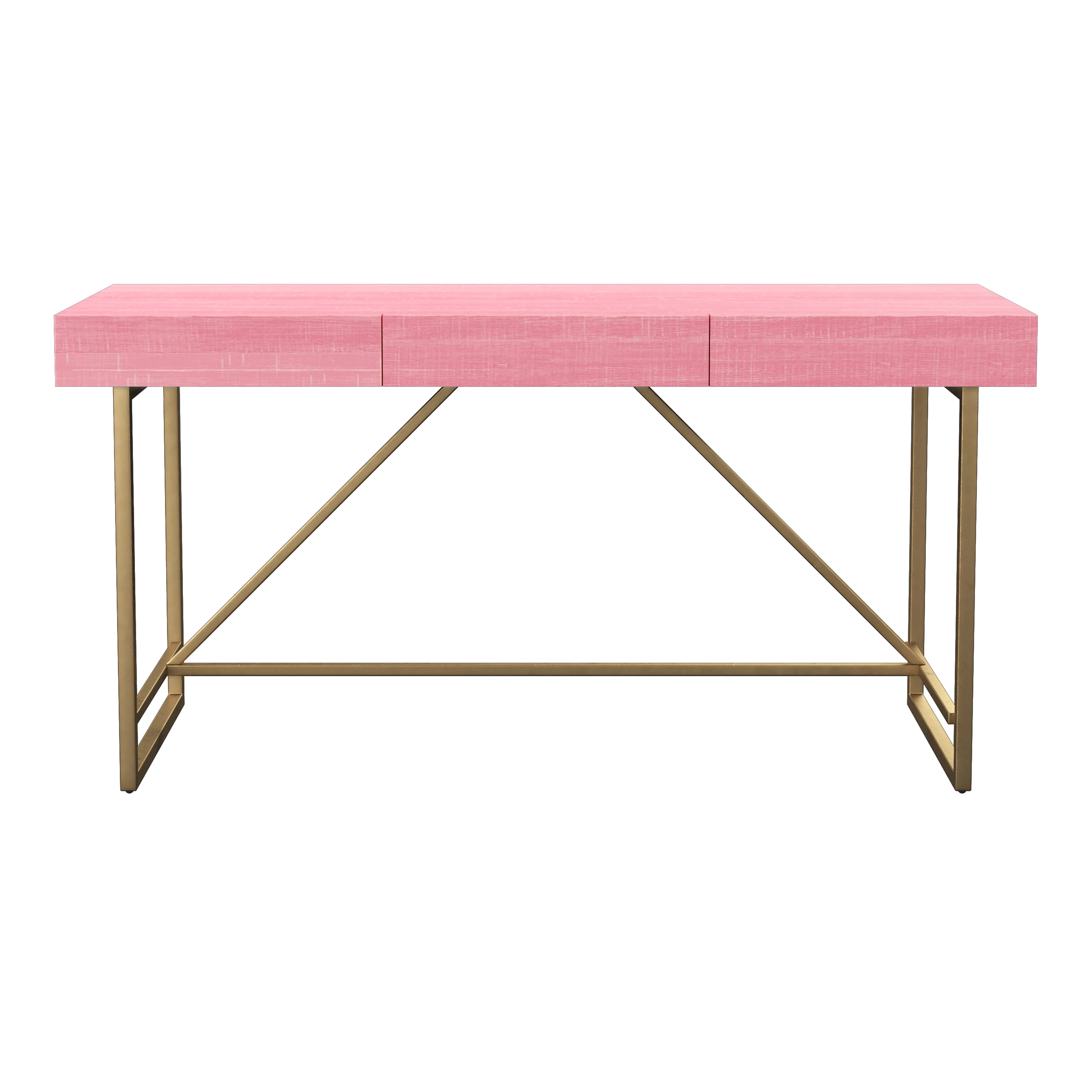 Furniture of America Coppel Adult Contemporary Rectangle Portable Writing Desk with Storage, Antique Pink/Gold