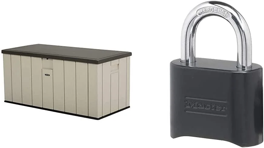 GOURE 60254 Heavy-Duty Outdoor Storage Deck Box, 150 Gallon, Desert Sand/Brown & Master Lock 178D Set Your Own Combination Lock, 1 Pack, Black