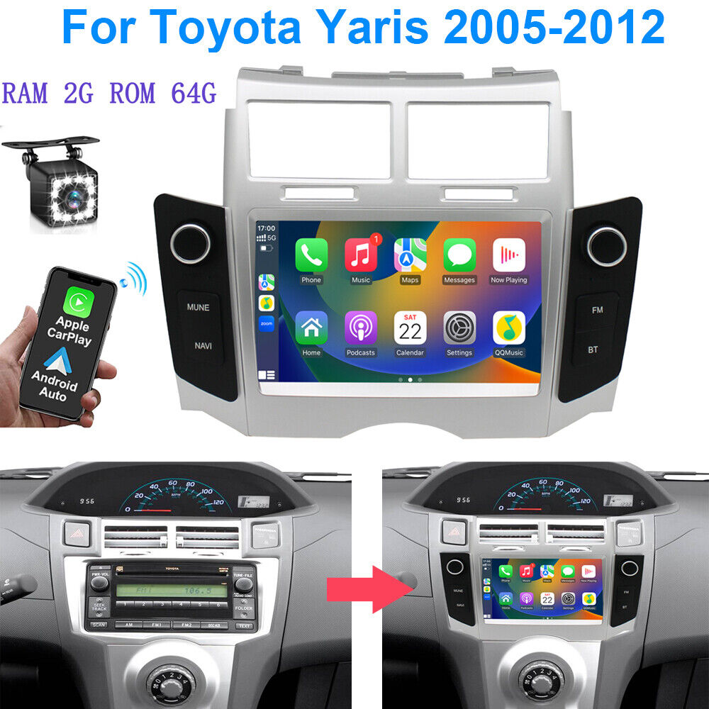 Car Stereo Player Carplay Radio GPS Navigation For Toyota Yaris 2005-2012