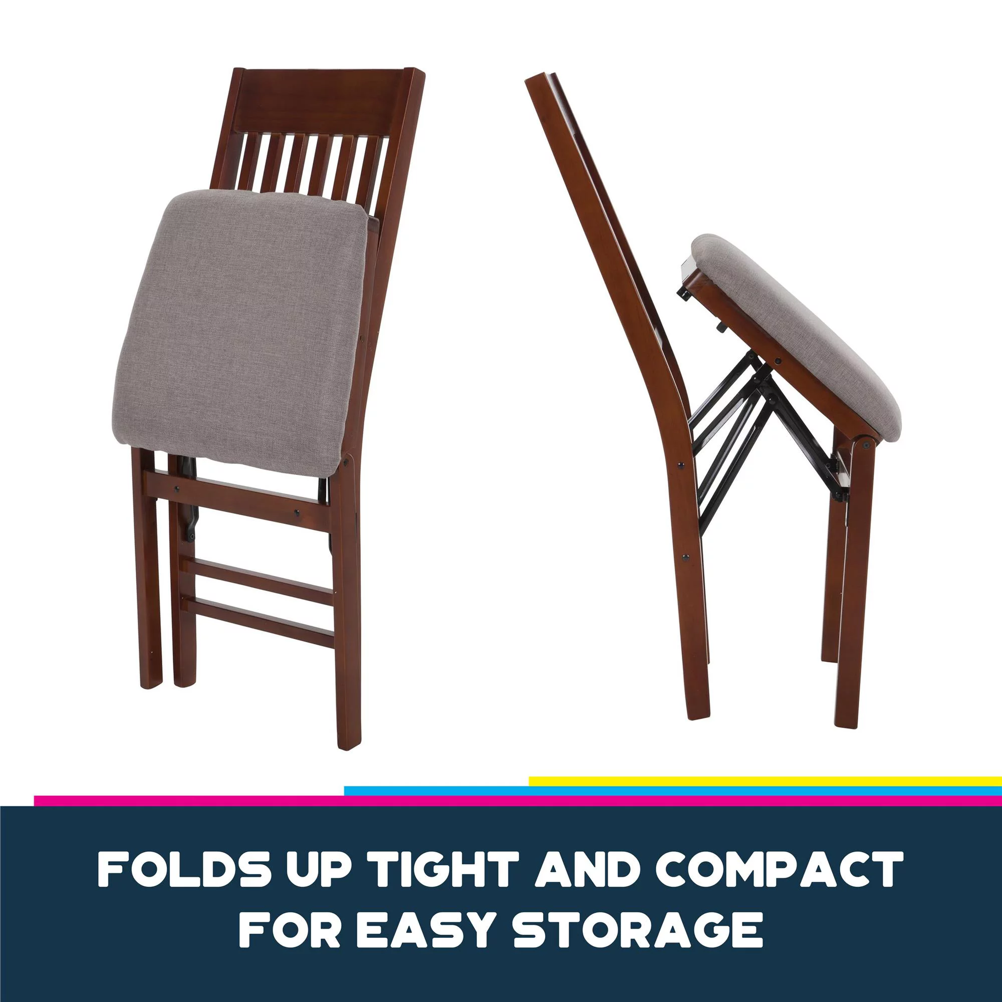 Queer Eye Oliver Mission Back Wood Folding Chair with Fabric Seat, Walnut Brown, 2-Pack