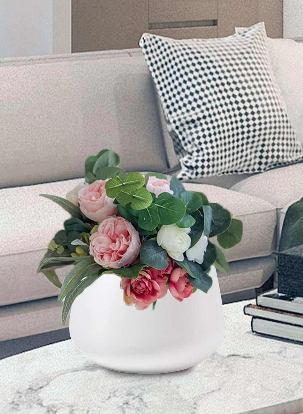 Large White Round Fiberstone Pot, Modern Planter, Cachepot For Bedroom, Living Room, Office, Patio, Indoor/Outdoor Use, Durable & Weatherproof, 12