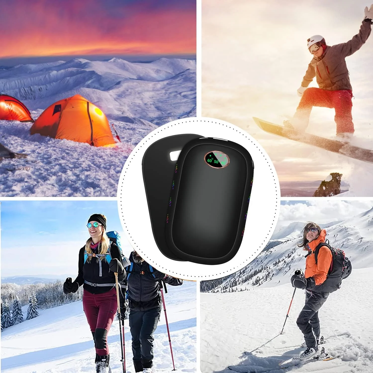 Electric Hand Warmers Pack of 2 x 5000 mAh Rechargeable Pocket Warmers 10000 mAh Power Bank Women and Men