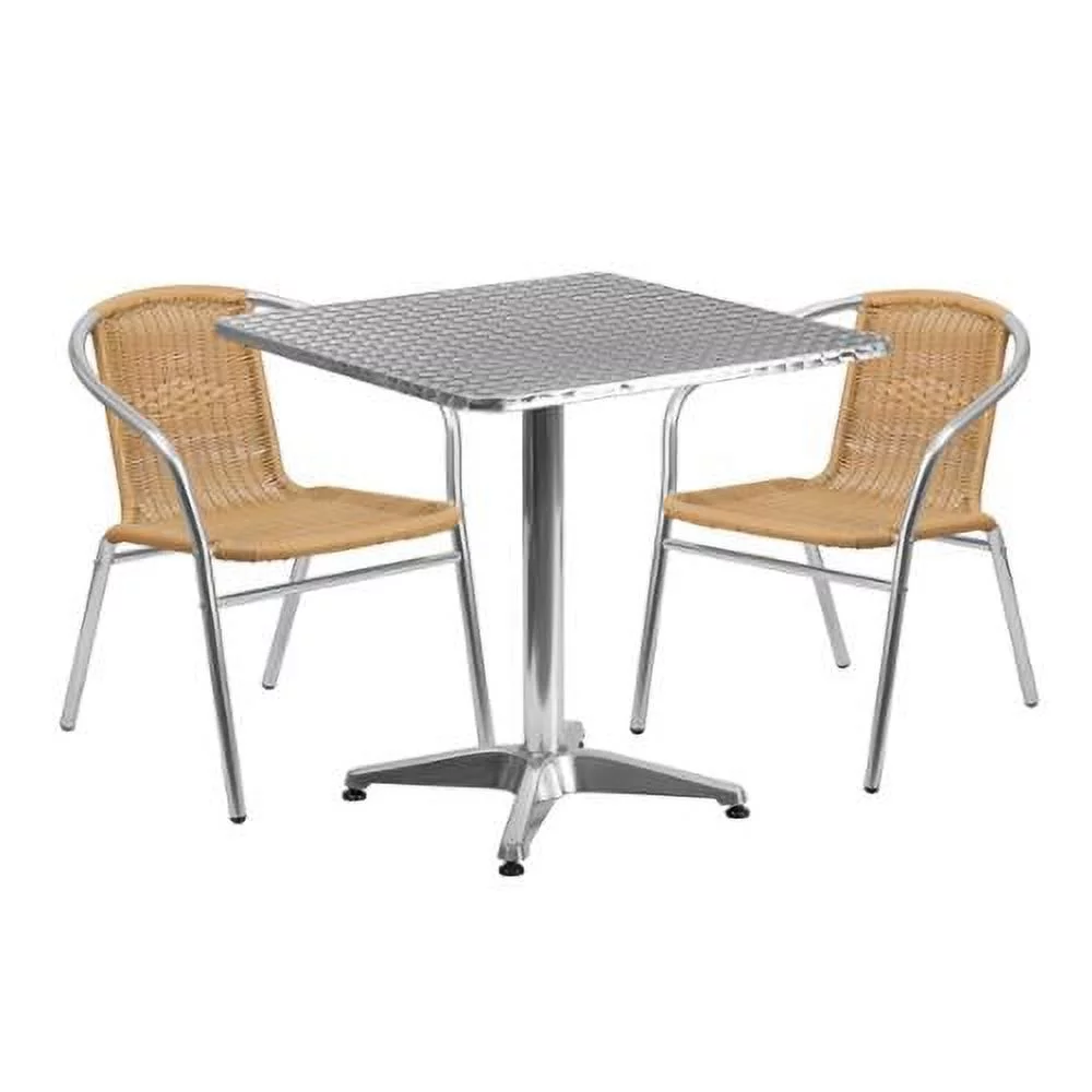 Flash Furniture 27.5'' Square Aluminum Indoor-Outdoor Table Set with 2 Rattan Chairs - 27.5