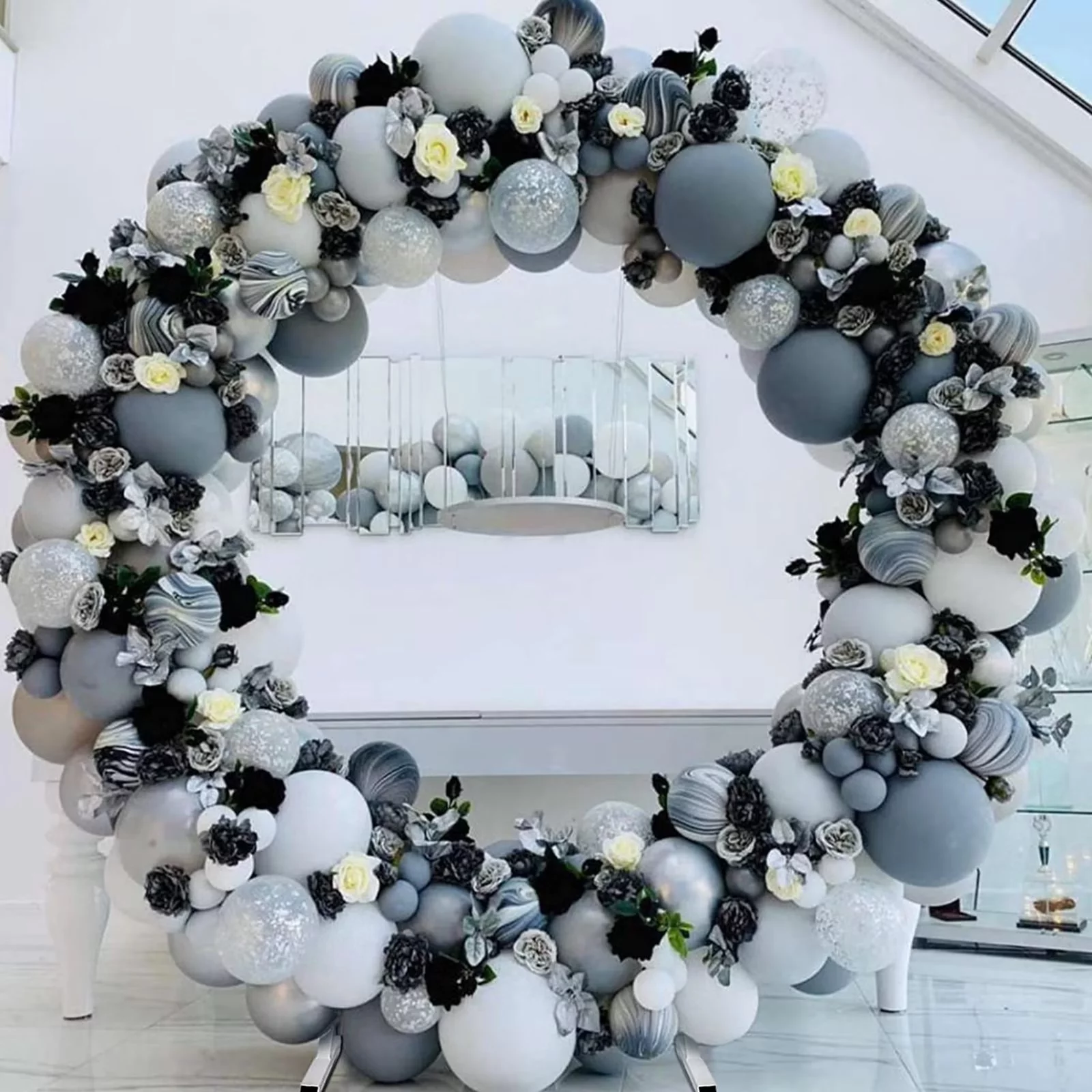 Nuptio Wedding Arch Round Backdrop Stand 6.6Ft White Metal Circle Balloon Arch Frame