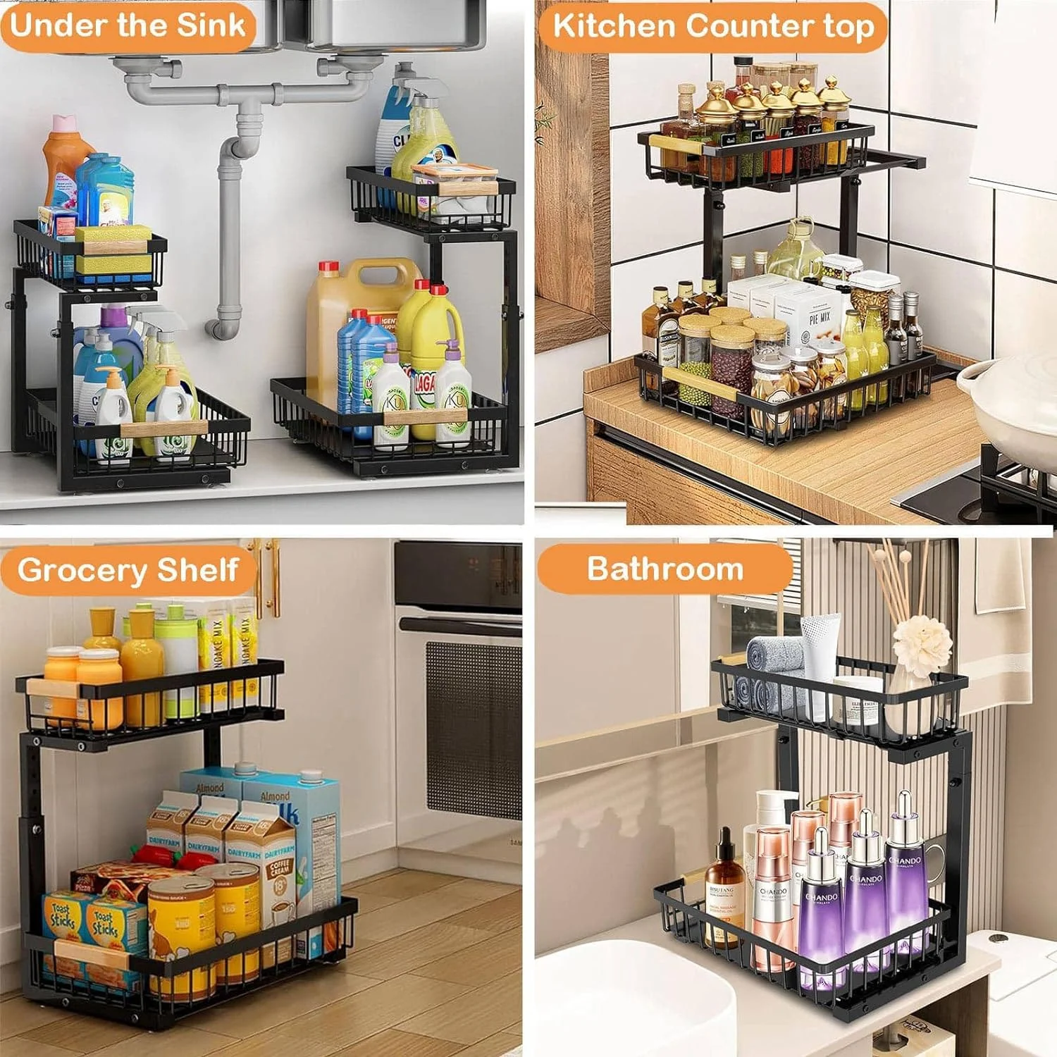 WERSEON Under Sink Organizer, Pull Out Cabinet Organizer 2 Tier Slide Out Sink Shelf Cabinet Storage Shelves, Under Sink Storage for Kitchen Bathroom Cabinet