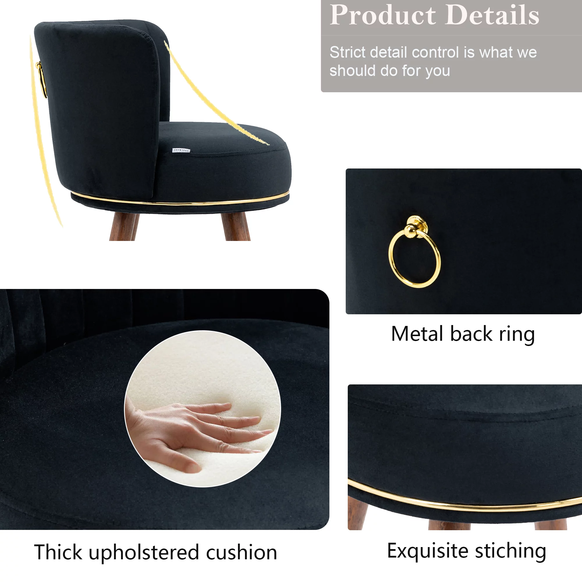 Upholstered Bar Stools, Upholstered Tufted Counter Height Bar Stool Chairs with Solid Wood Legs Kitchen Island Padded Barstools with Footrest High Dining Chairs(Black,Set of 2)