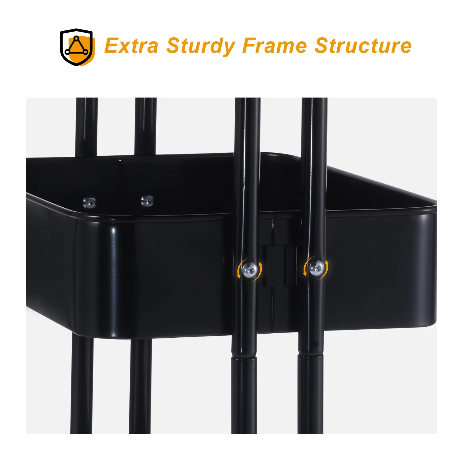 Adrinfly 3-Tier Metal Rolling Utility Cart, Heavy Duty Craft Cart with Wheels and Handle, Black