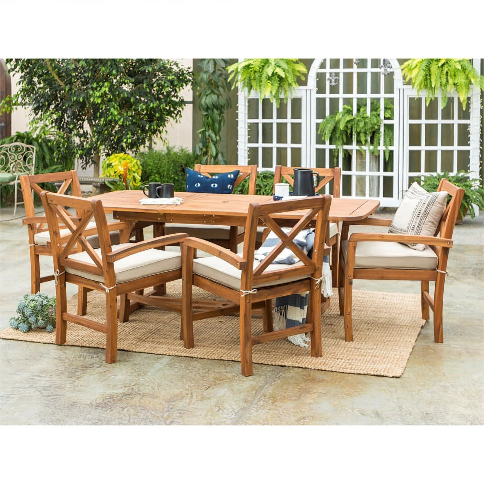 Kingfisher Lane Acacia Wood Patio 7-Piece Dining Set with X-shaped back - Brown