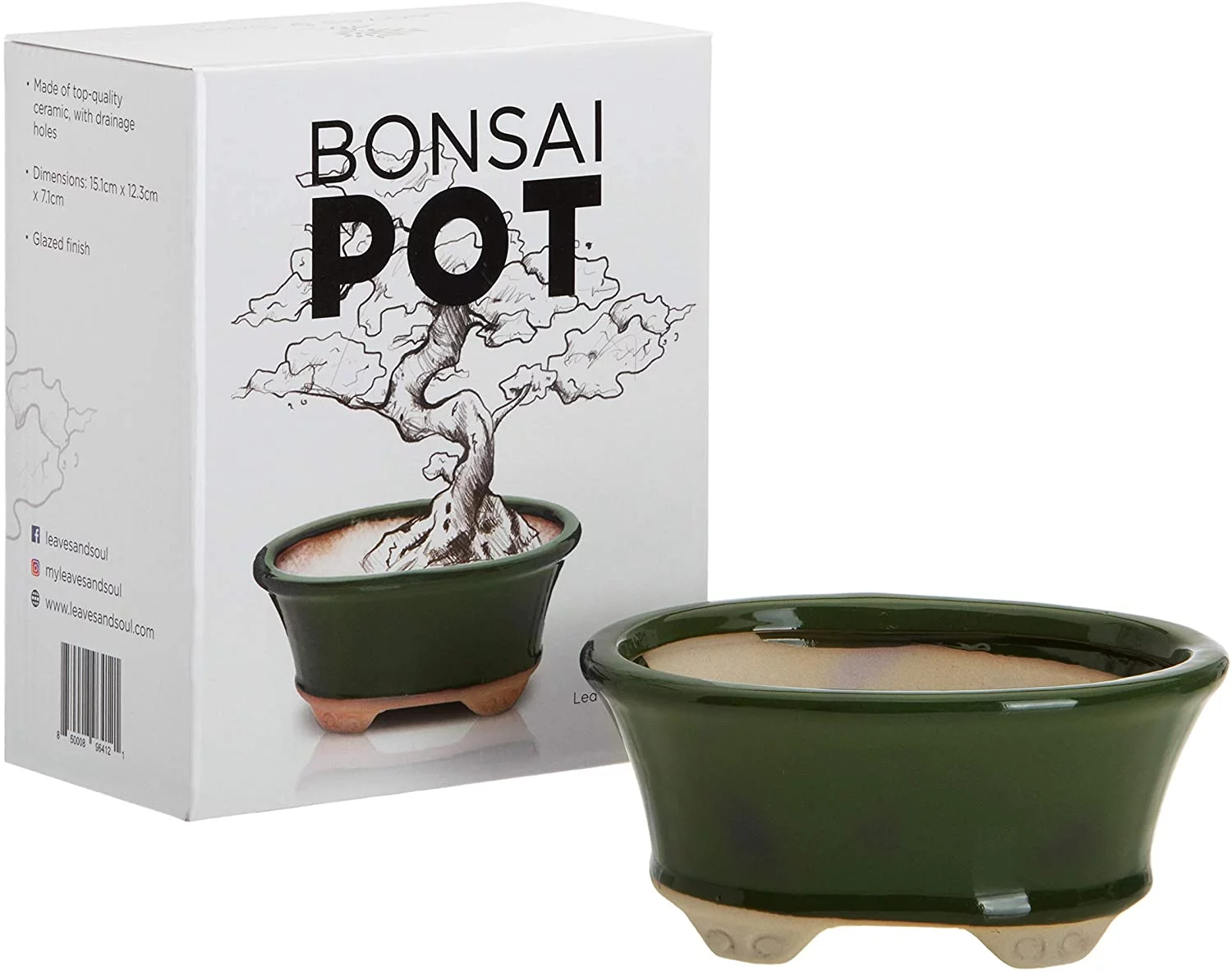 Leaves and Soul Bonsai Pot Ceramic Flower Pot for Succulents and Plants, Dark Green Oval